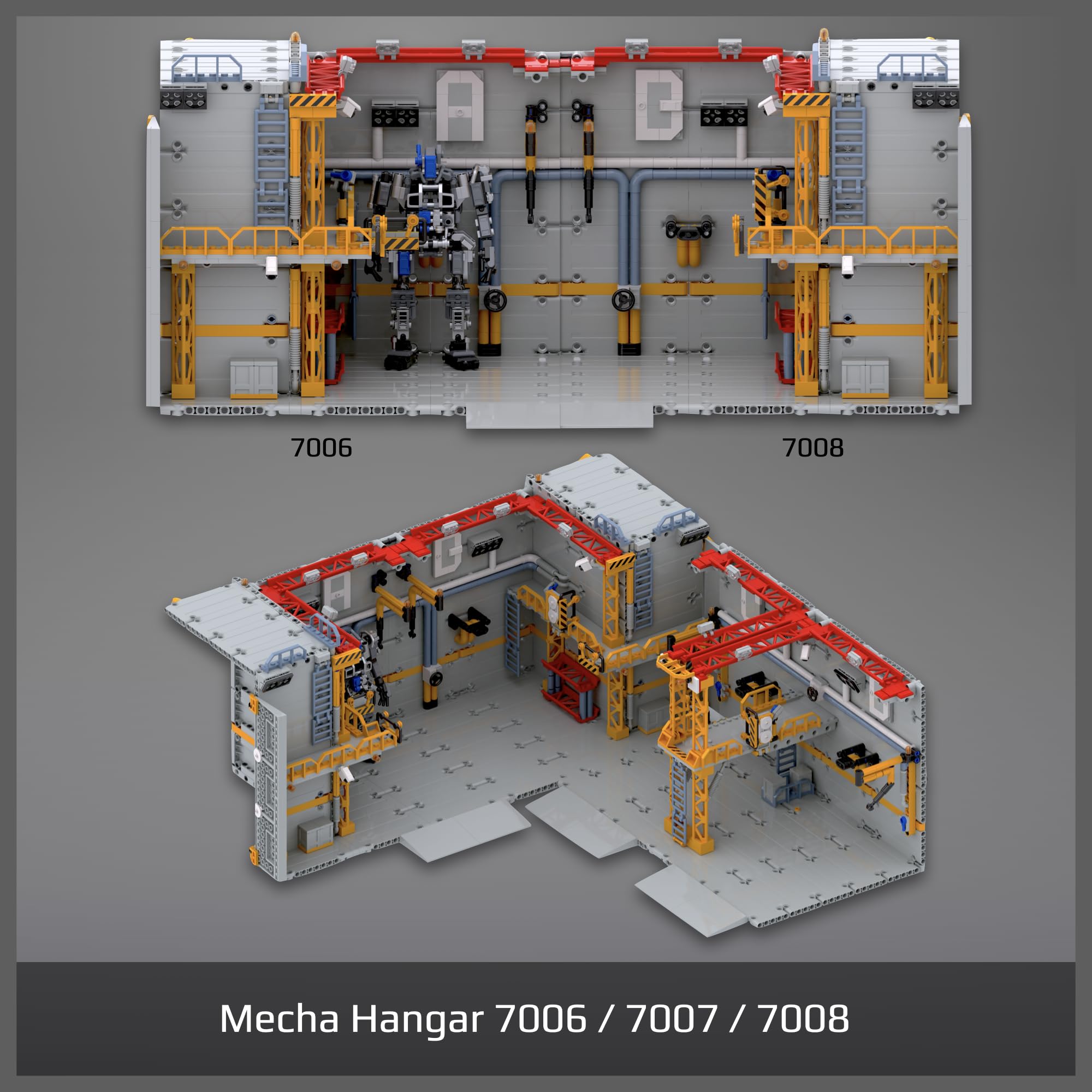 MyBuild Mecha Hangar – zestaw do budowania kabiny konserwacyjnej, wieża robocza, platformy i systemy narzędziowe, rozszerzalna podstawa mecha, wiek od 16 lat (7006 z Mecha)