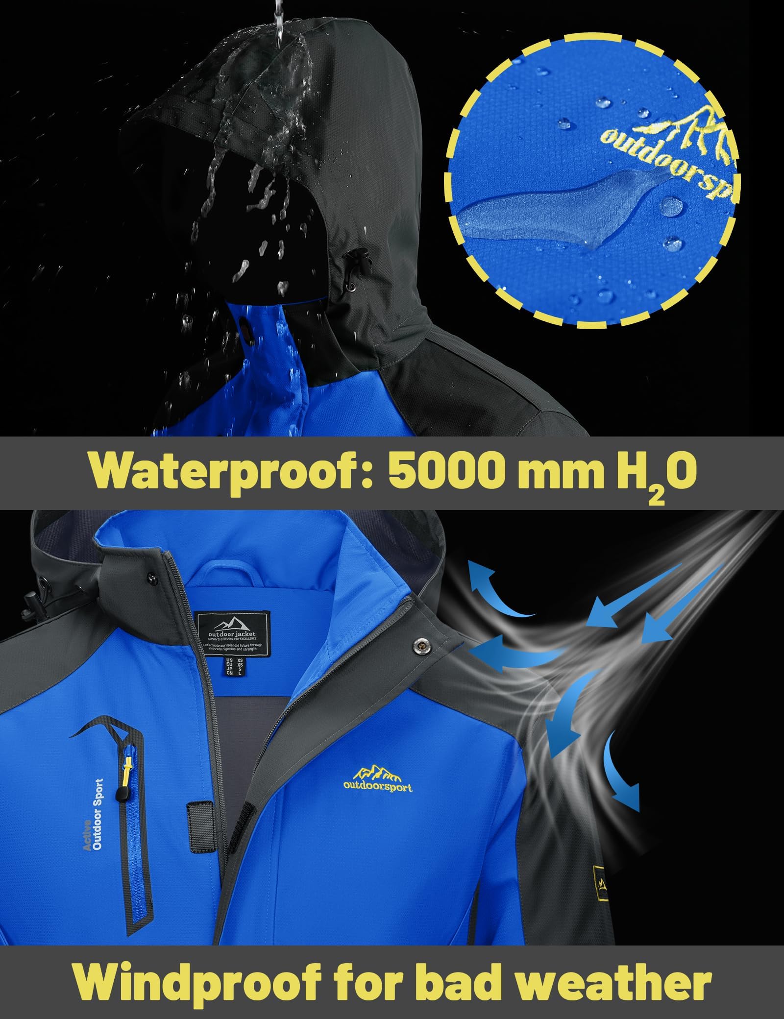 TACVASEN Chaqueta Ligera para Hombre Impermeable Chaqueta de montaña Chaqueta de Senderismo con Capucha