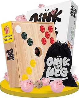 Spielario® Oink and Way Wooden Pig Game, The Funny Family Game for Between Use, Big Hole Pig Game, More Exciting Through Tactical Dice, Pig Game as a Gift