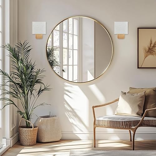 Miniatura 6 de Linen Square Wall Sconce, Antique Brass Finish - Modern Cylinder Shade Hardwired Light Fixture for Bedroom, Bathroom Vanity, Living Room, E12