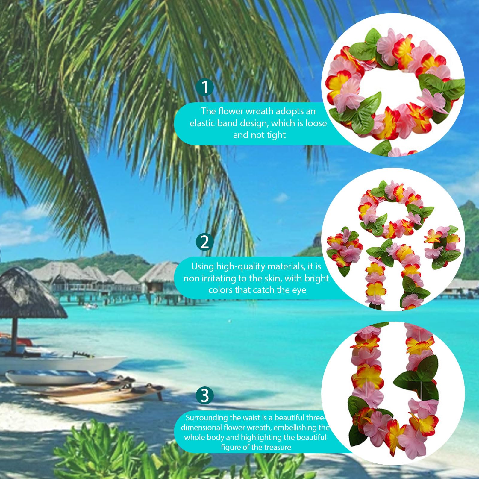 MUNSKT Hawaiian Party Set, Flower Bands, Bracelets, Grass Skirt, Bohemia Flower Hair Clip - Image 3