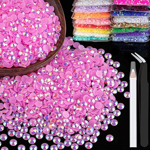 1500 diamantes de imitación de resina de 0.236 pulgadas a granel, color rosa AB con parte trasera plana, diamantes de imitación redondos de gelatina