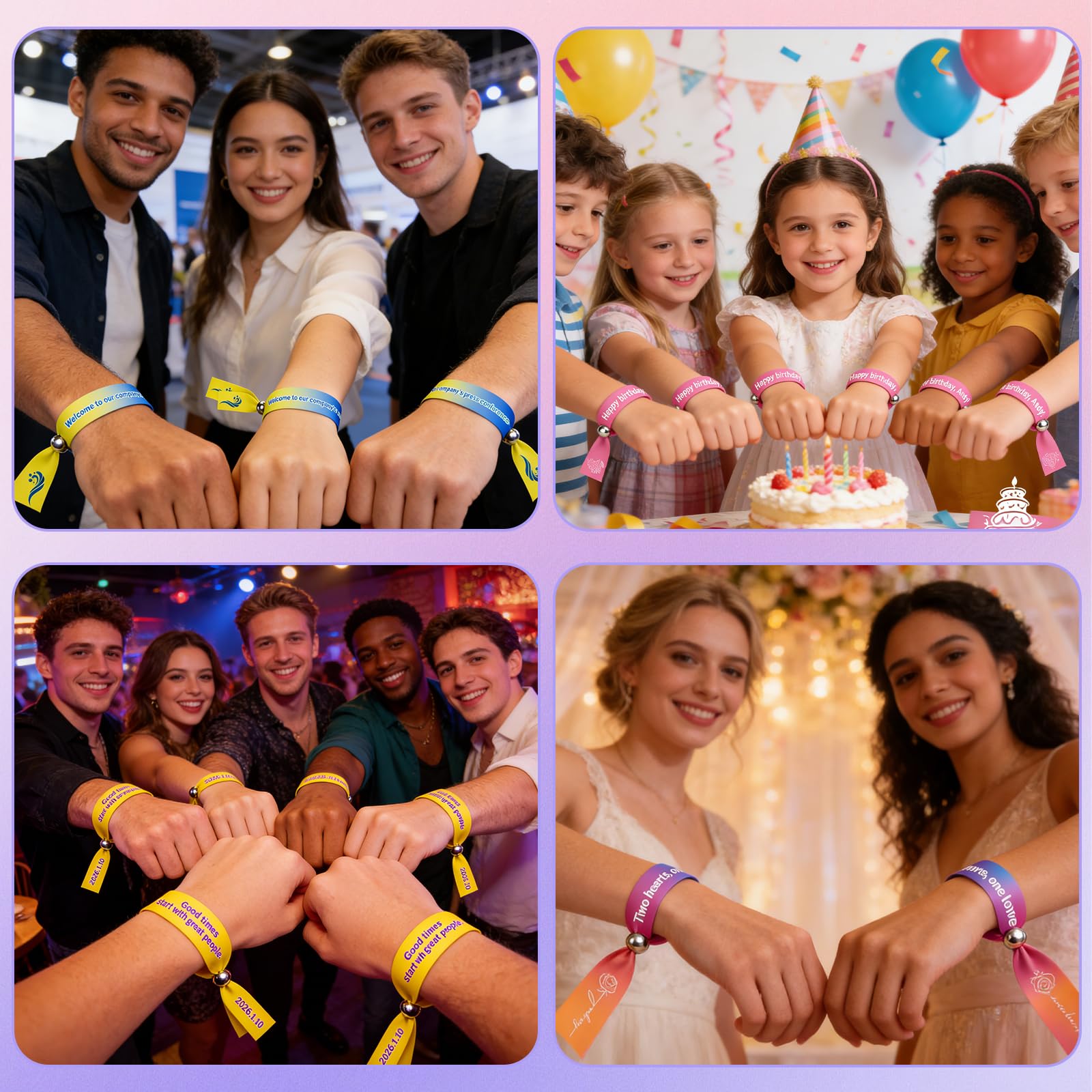 Pulseras de Tela Personalizadas con Texto y Logo para Eventos, Pulseras Personalizadas en Lote de 10 a 5000 Piezas para Fiestas, Conciertos, Clubes, Bodas y Cumpleaños