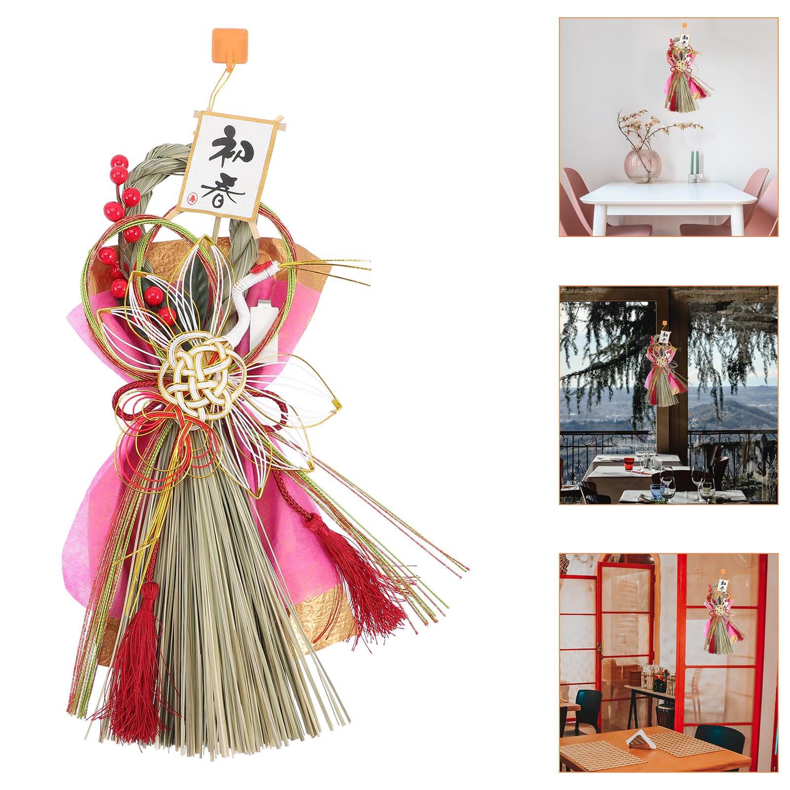Japanischer Strohkranz als Hängende Dekoration Anhänger | Dried Flower und Strohverarbeitung, für Haustür und Zuhause, Leicht Anzubringen