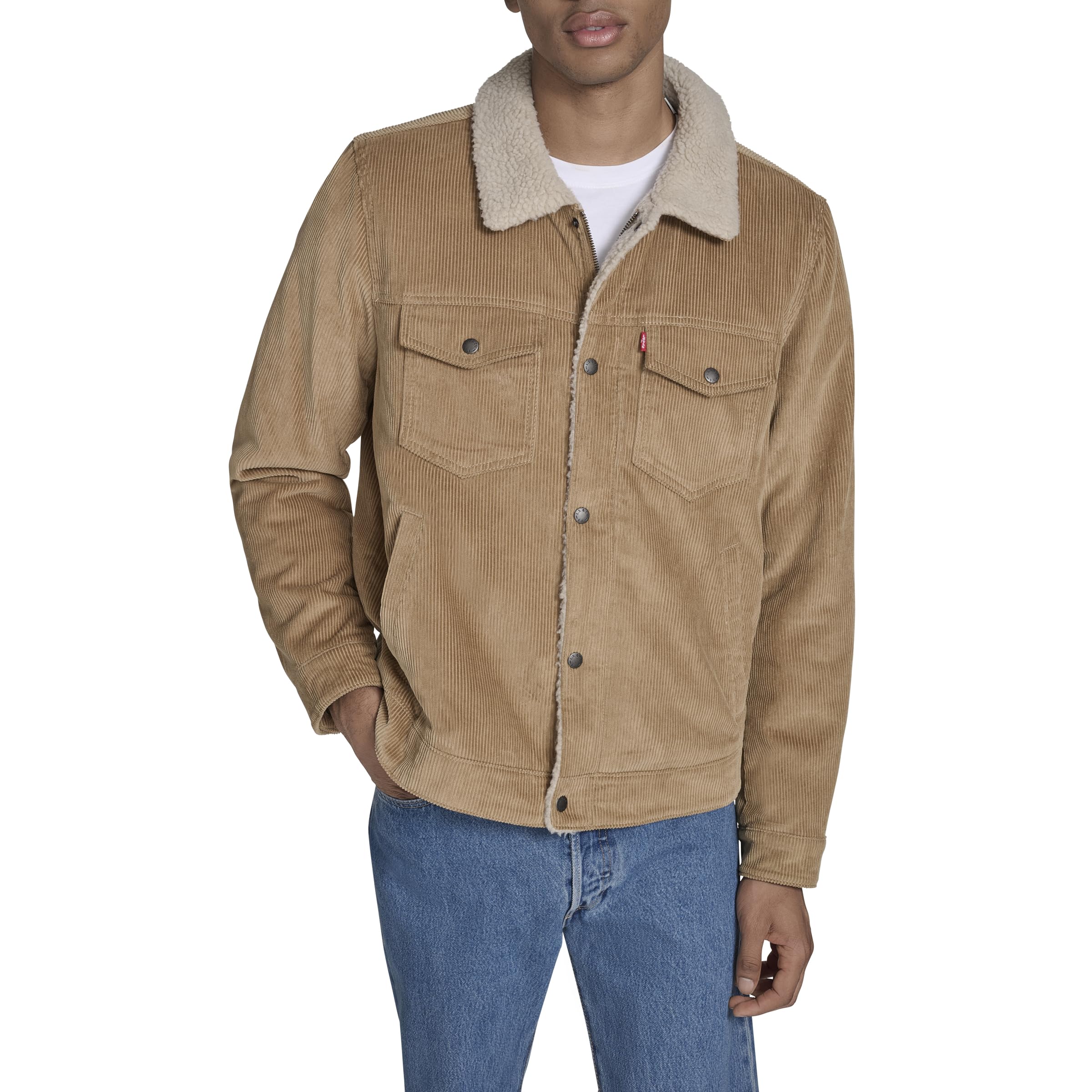 Levi's Men's Cotton Trucker, Tan Wide Wale Corduroy, L