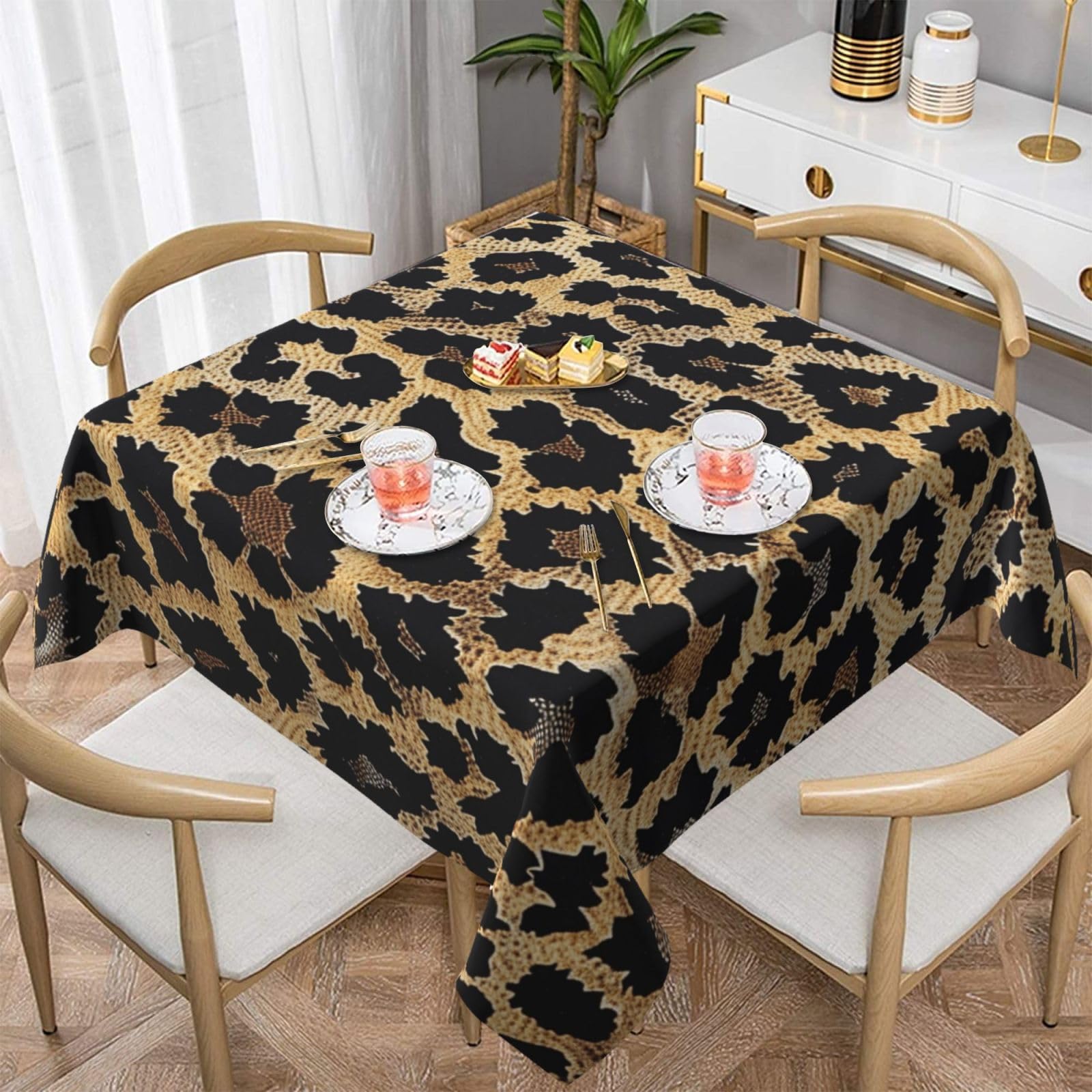 WPKJU Leopard Print Print Printed Square Tablecloth 60x60 inch Water Resistant Table Cover Washable Rectangle Table Cloth for Dining Tables