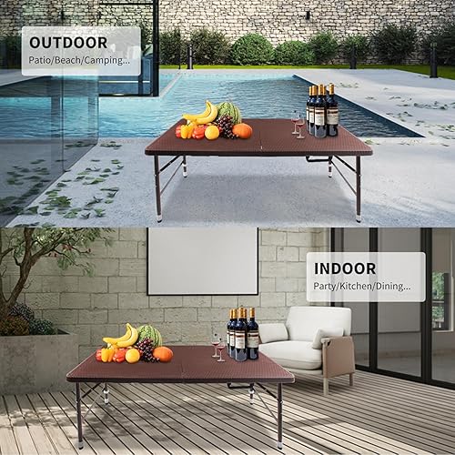 Miniatura 112 de Mesa plegable de plástico portátil de 4 pies/6 pies/8 pies, mesa de comedor de picnic blanca y negra, plegable por la mitad para campamento, fiesta