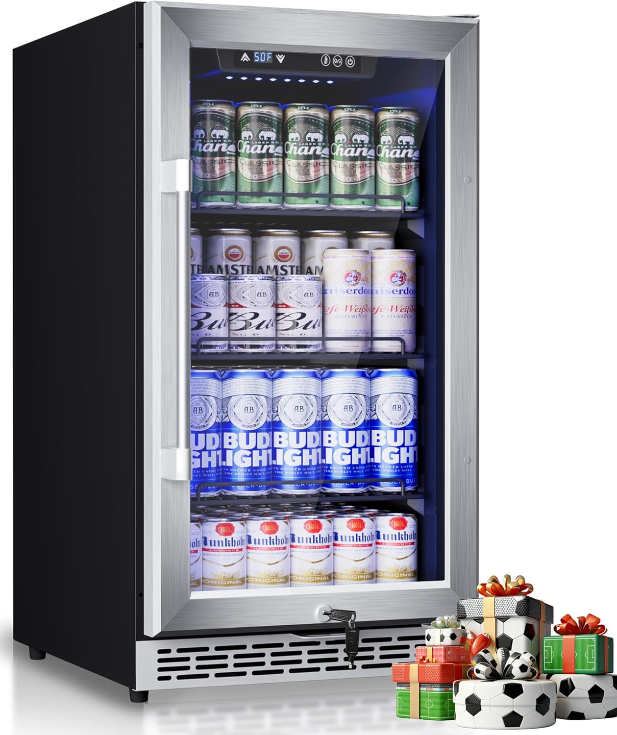 18 Inch Beverage Refrigerator, 150-Can Capacity Drink Fridge with Adjustable Shelves & Reversible Door – Ideal for Soda, Beer, Wine, and Milk, Perfect for Kitchen, Bar, or Living Room