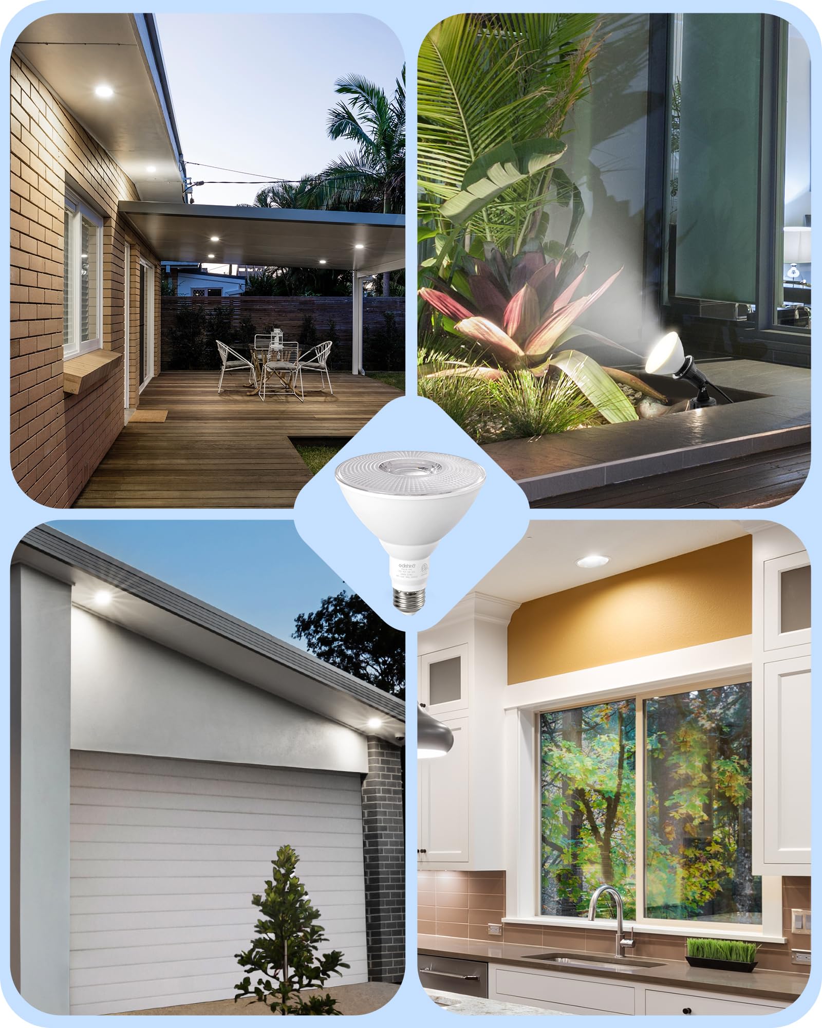 Bombillas de luz de inundación, bombillas LED PAR38 para exteriores, equivalente a 120 W, regulable, impermeable, para patio, porche, entrada, garaje, 5000 K, luz blanca diurna, 18 W, 1800 6