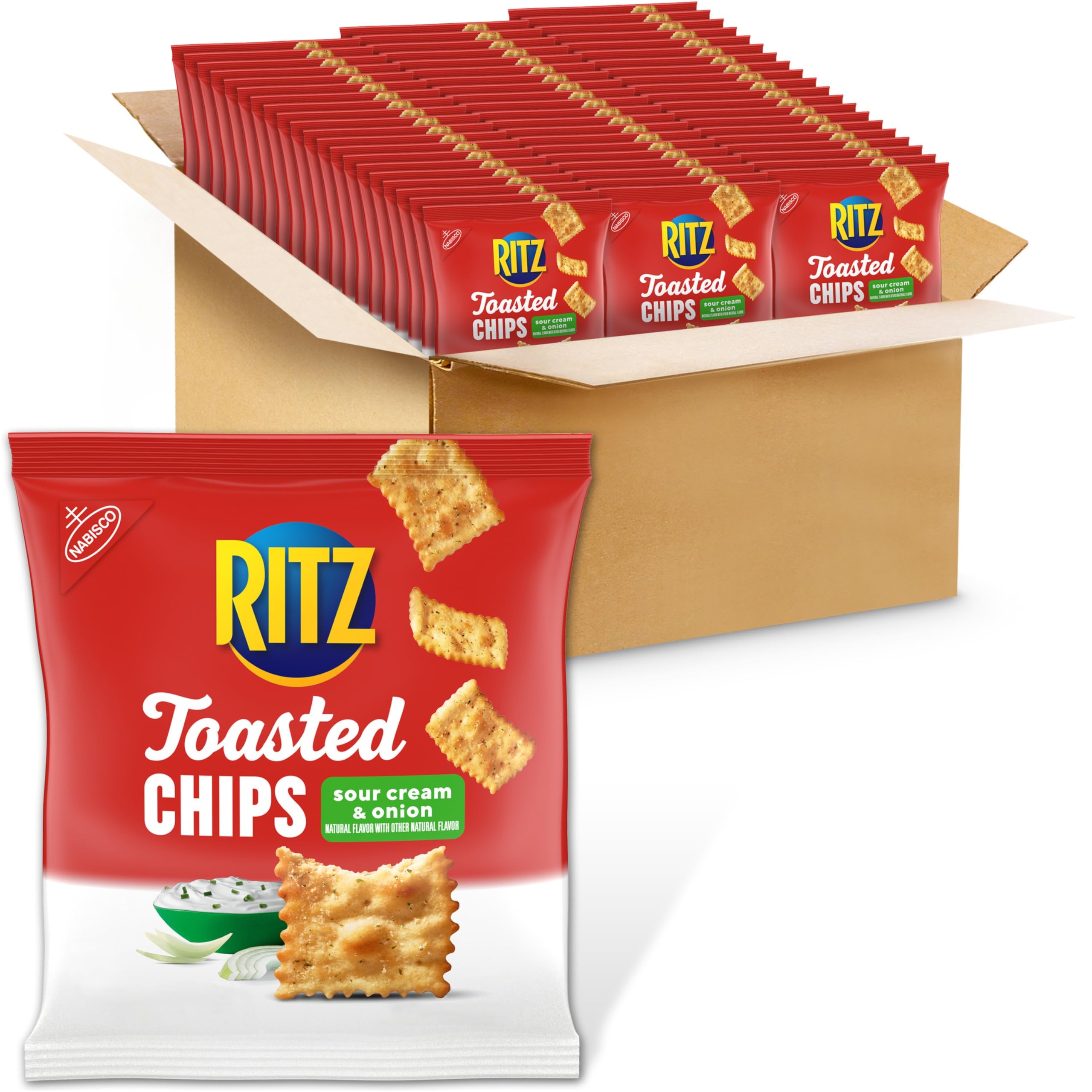 RitzToasted Chips Sour Cream and Onion Crackers, Bulk Lunch Snacks, 60 Snack Packs