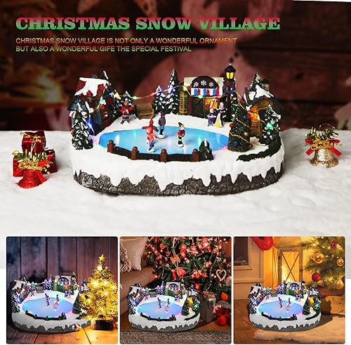 Miniatura 7 de TOYESUNA Decoración de edificios coleccionables de Navidad, figuras musicales de pueblo navideño, globo de nieve con tren giratorio, 8 música, Aldea