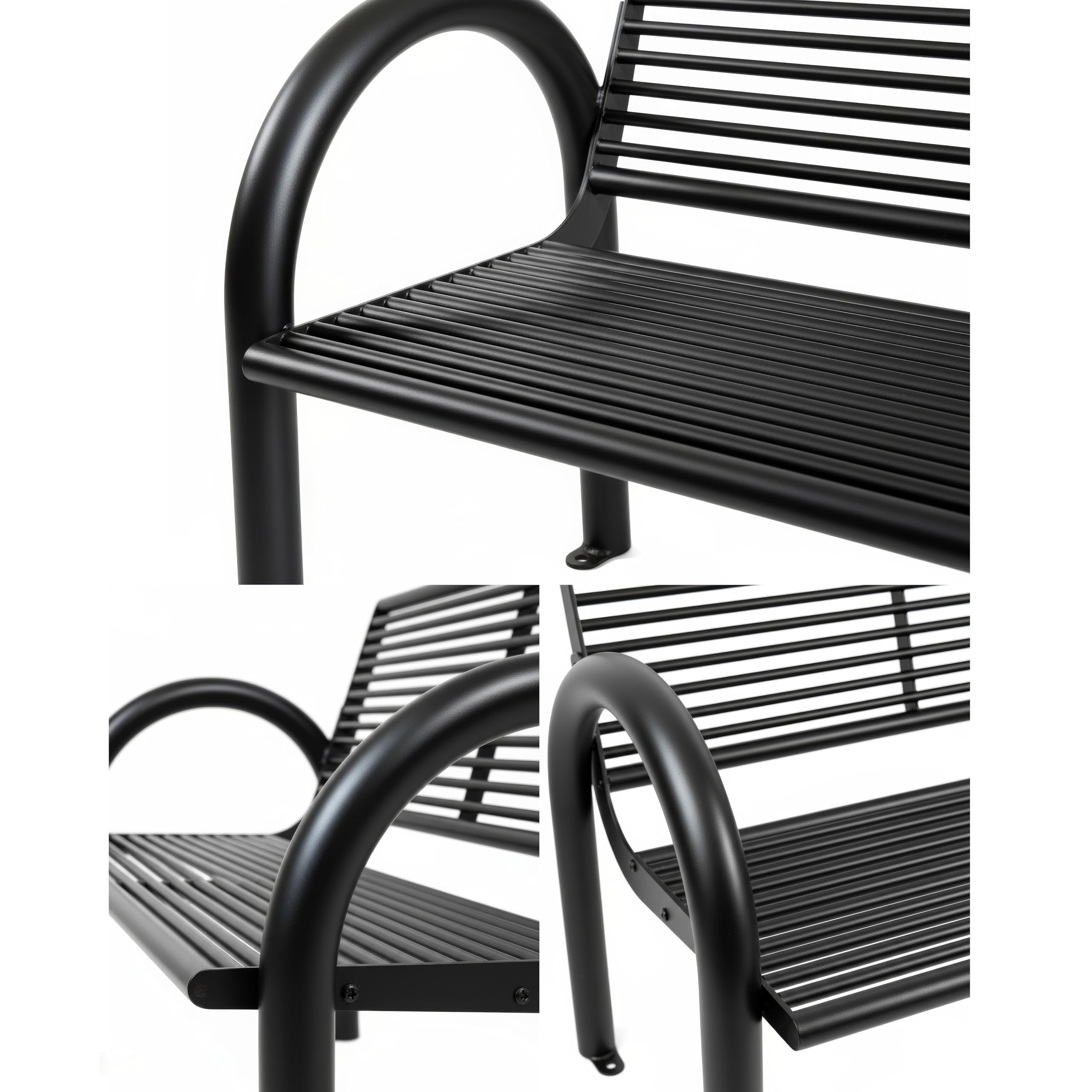 MATERIUM® Gartenbank Metall Schwarz - extra stabile Bank aus Metall mit 150 cm Sitzbreite, wetterfest & widerstandsfähig - hochwertige Sitzbank aus Stahl mit edler Pulverbeschichtung (Schwarz Matt)