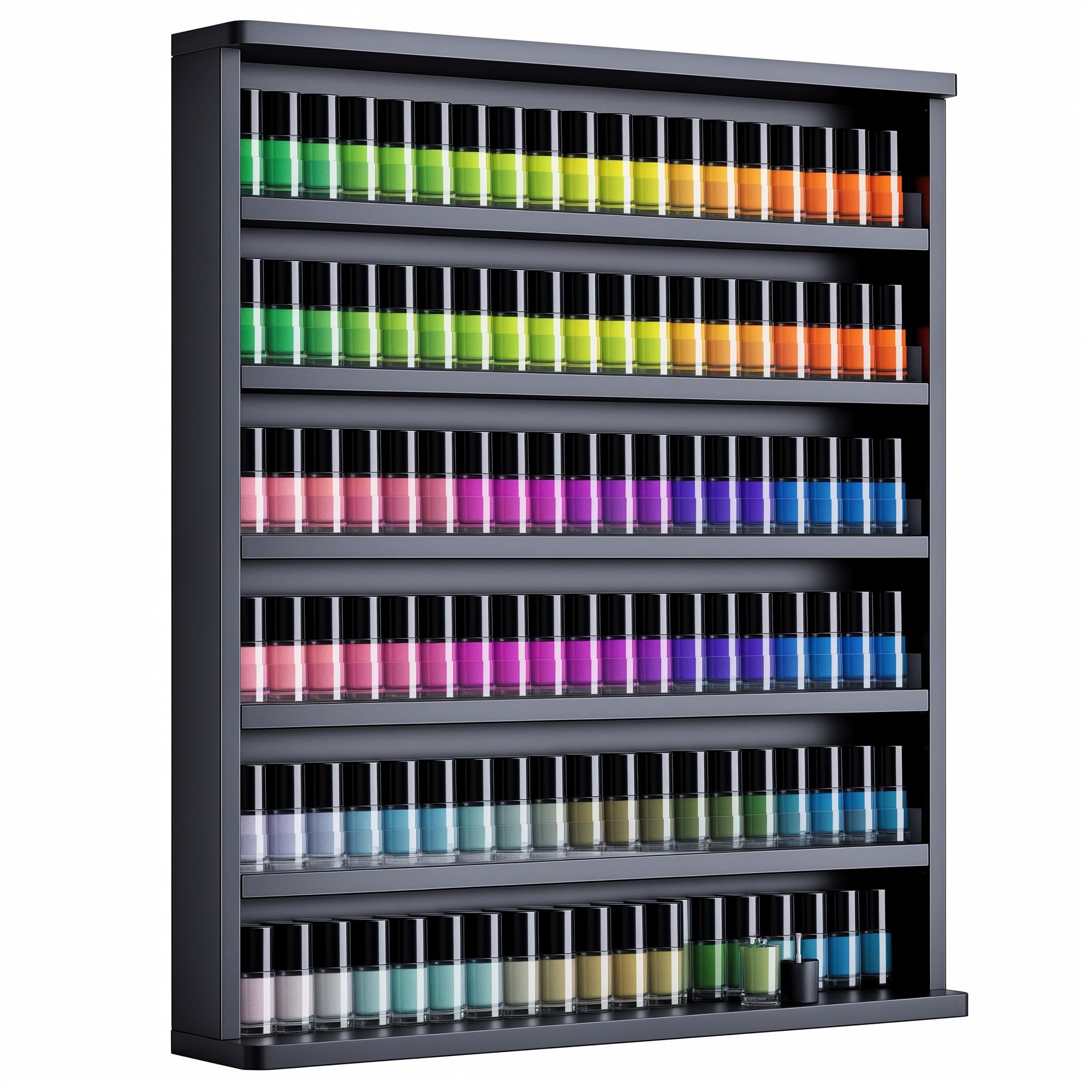 Nagellackregal Wandmontage mit 6 Ebenen, Stabiler Nagellack Organizer aus MDF & Acryl, Wandregal für bis zu 180 Flaschen, Platzsparende Aufbewahrung für Nagelstudio & Zuhause (Schwarz)