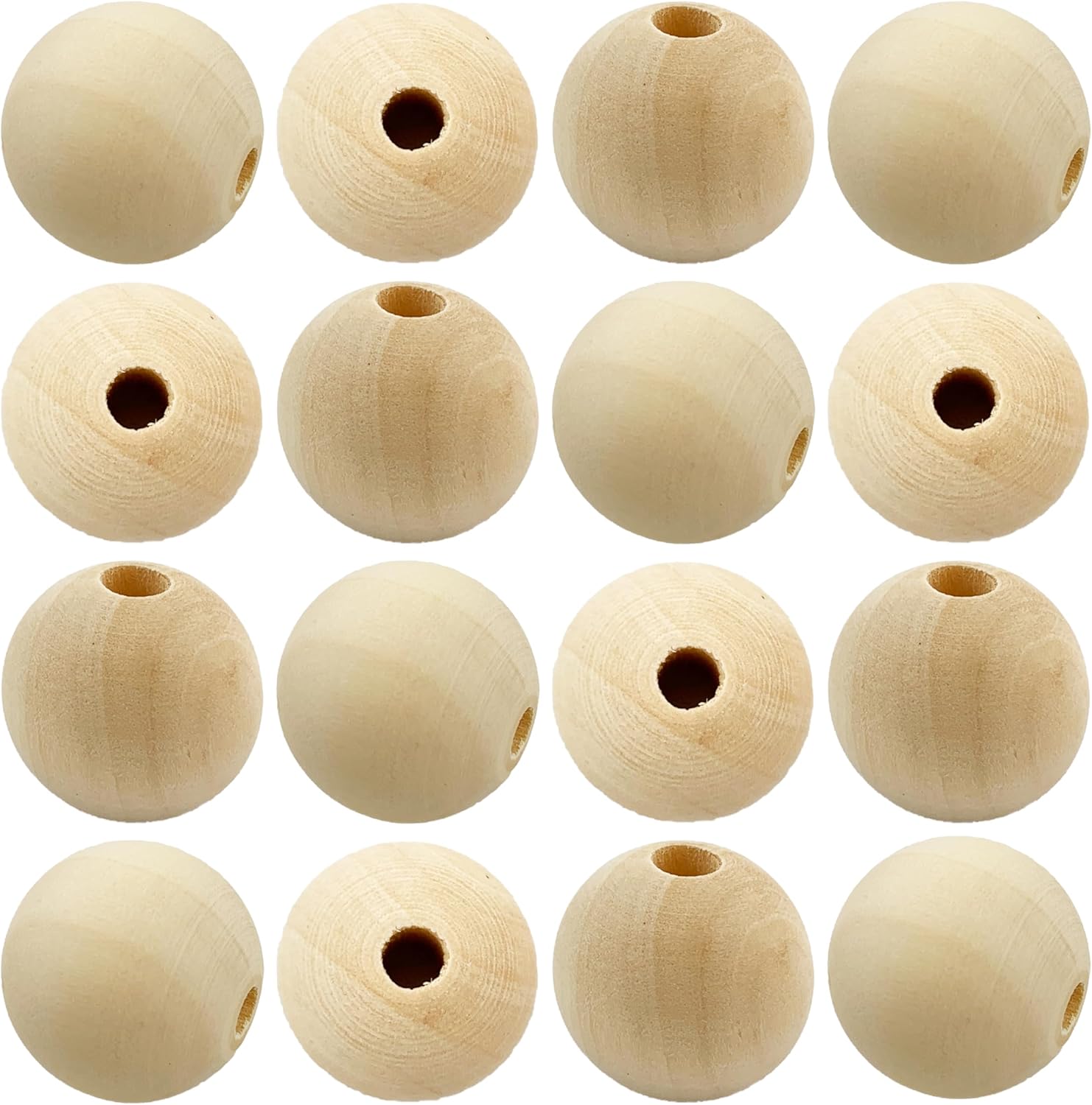 50 Pieces Unfinished Round Wood Beads with Hole, Natural Wood Loose Spacer Beads for DIY Crafts, Garlands, Jewelry Making (30mm) - Image 3
