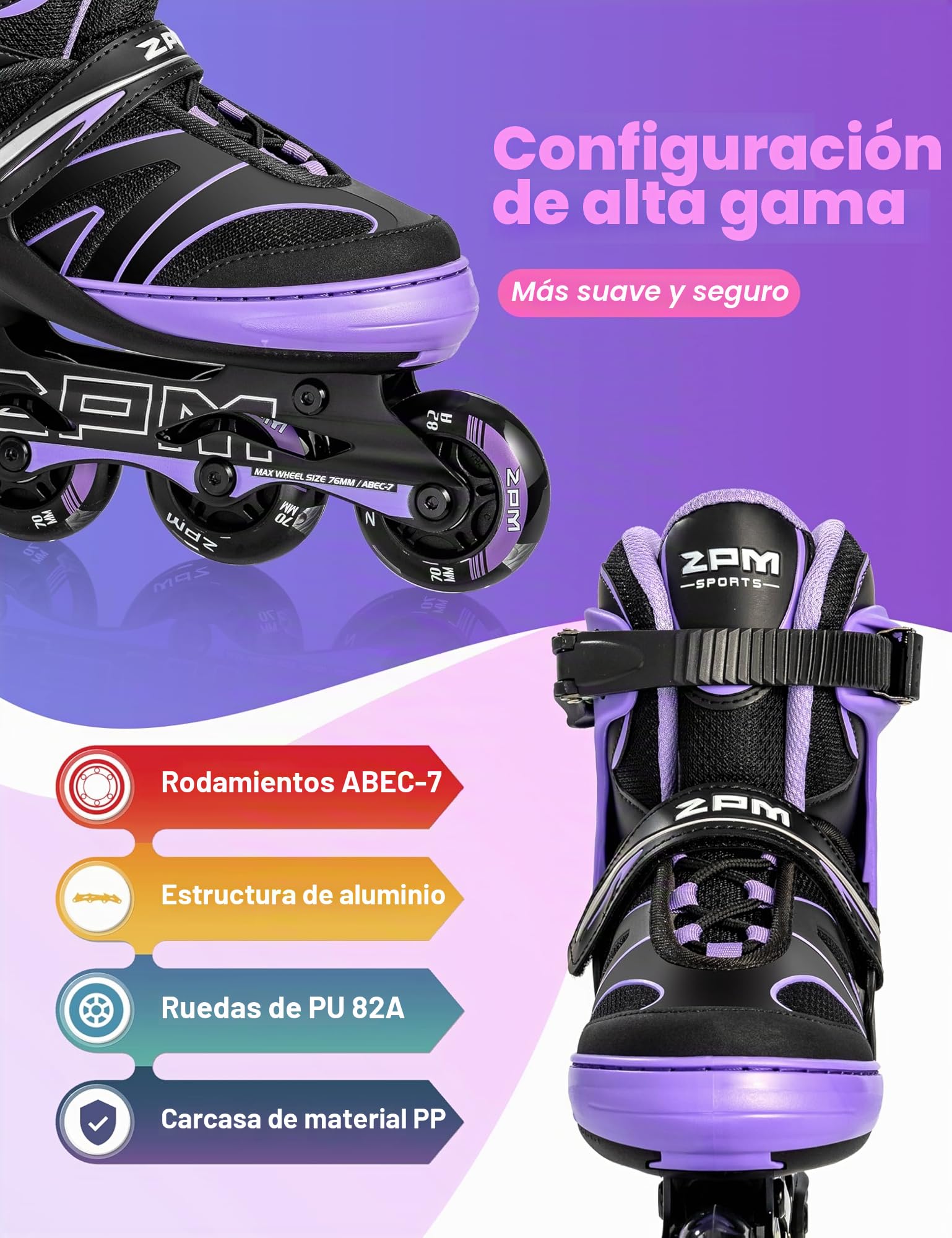 2PM SPORTS Regulable Patines en línea para niños y niñas con Ruedas de PU 82A
