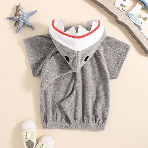 Miniatura 2 de Sudadera casual con capucha de tiburón para bebé niño, sudadera con capucha de manga corta, disfraz de cosplay