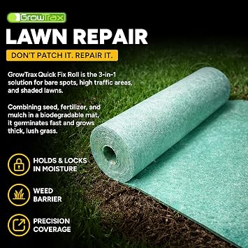 Growtrax Biodegradable Grass Seed - 50 SQFT Bermuda Rye - Grass Seed and Fertilizer for Lawns, Dog Patches & Shade - Just Water & Grow - No Fake or Artificial Grass