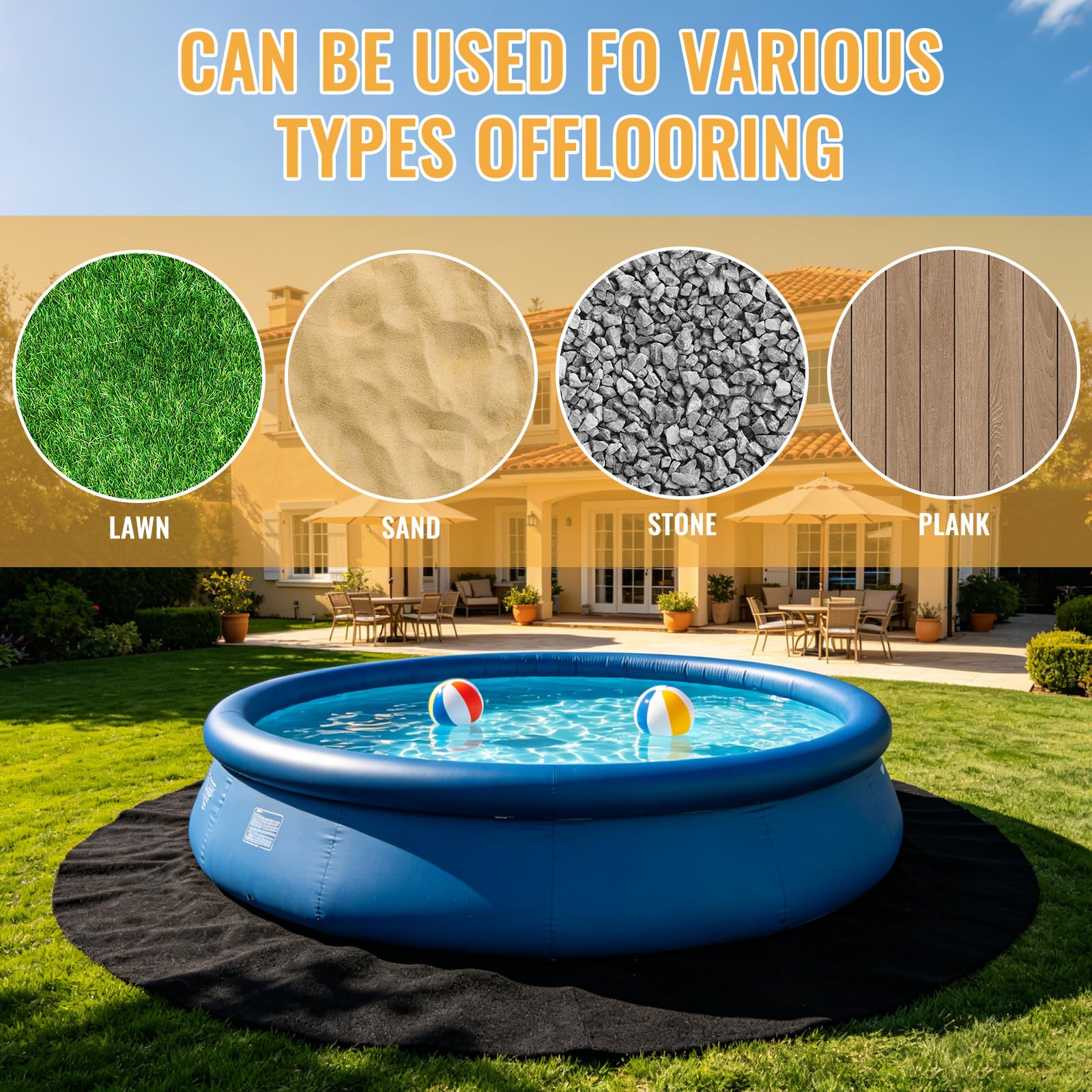 Mineup 3m Bodenplane Für Pools, Poolunterlage Rund, Oberirdische Pool-Bodenmatten, Pool Bodenplane Bodenmatte, UV-Stabil & Reißfest Schwimmbecken Matte, Bodenschutzplane Swimmingpool