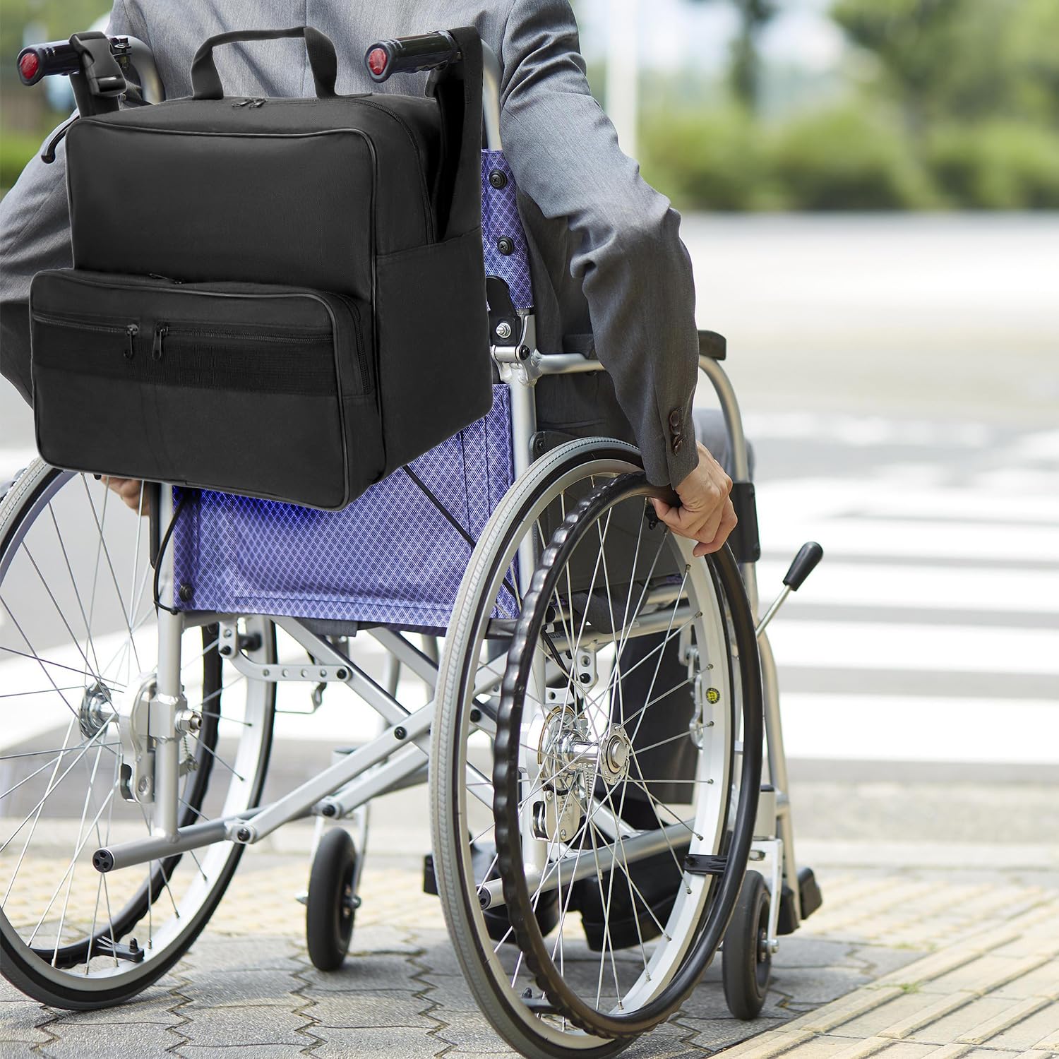 QWORK® Torba na wózek inwalidzki, 35x33x19cm Torby na wózki inwalidzkie z tyłu, Zawieszana torba do przechowywania na wózki, Akcesoria do wózków inwalidzkich