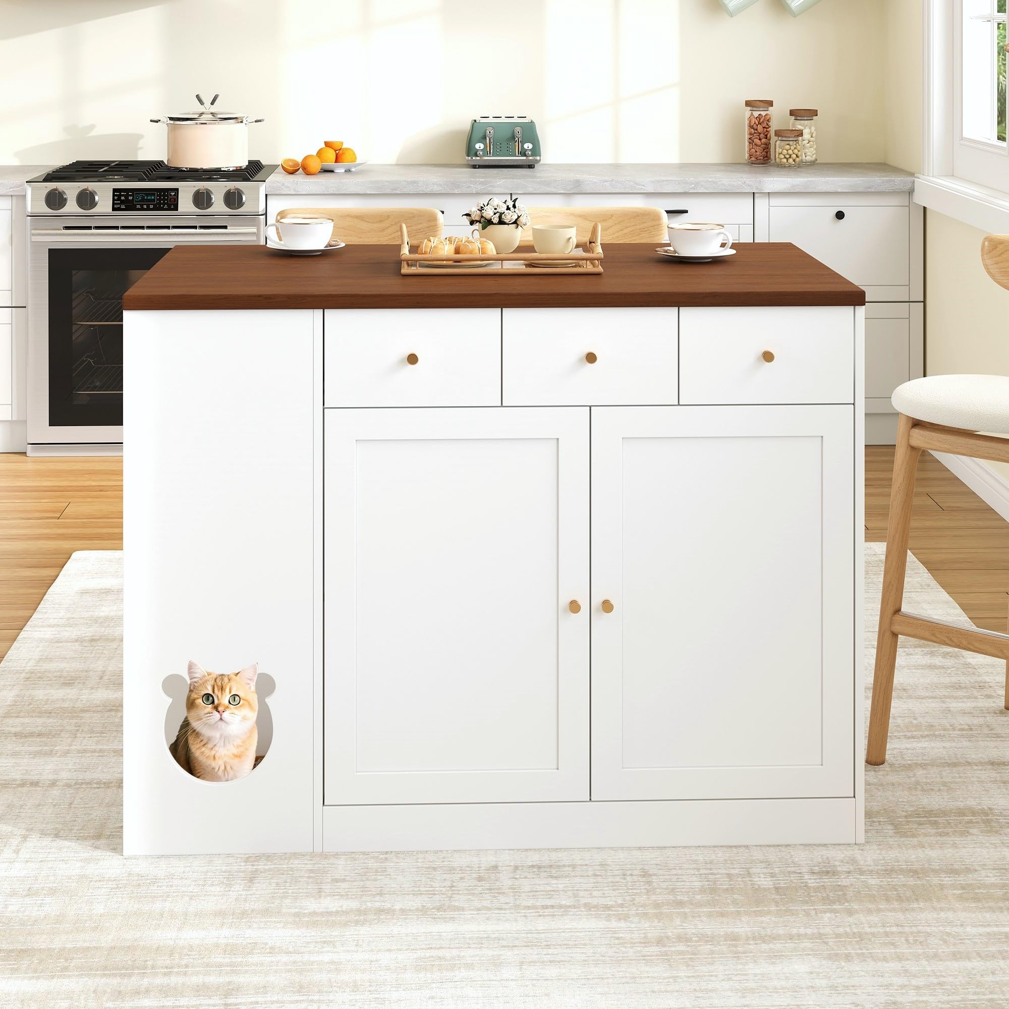 Isla de cocina 120 x 70 x 90 cm, carrito de cocina con mesa extensible y