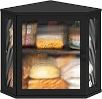 VIEWCARE Corner Bamboo Bread Box for Kitchen Counter - Large Capacity Black Storage Bin with Acrylic Wavy Door, Medium Size