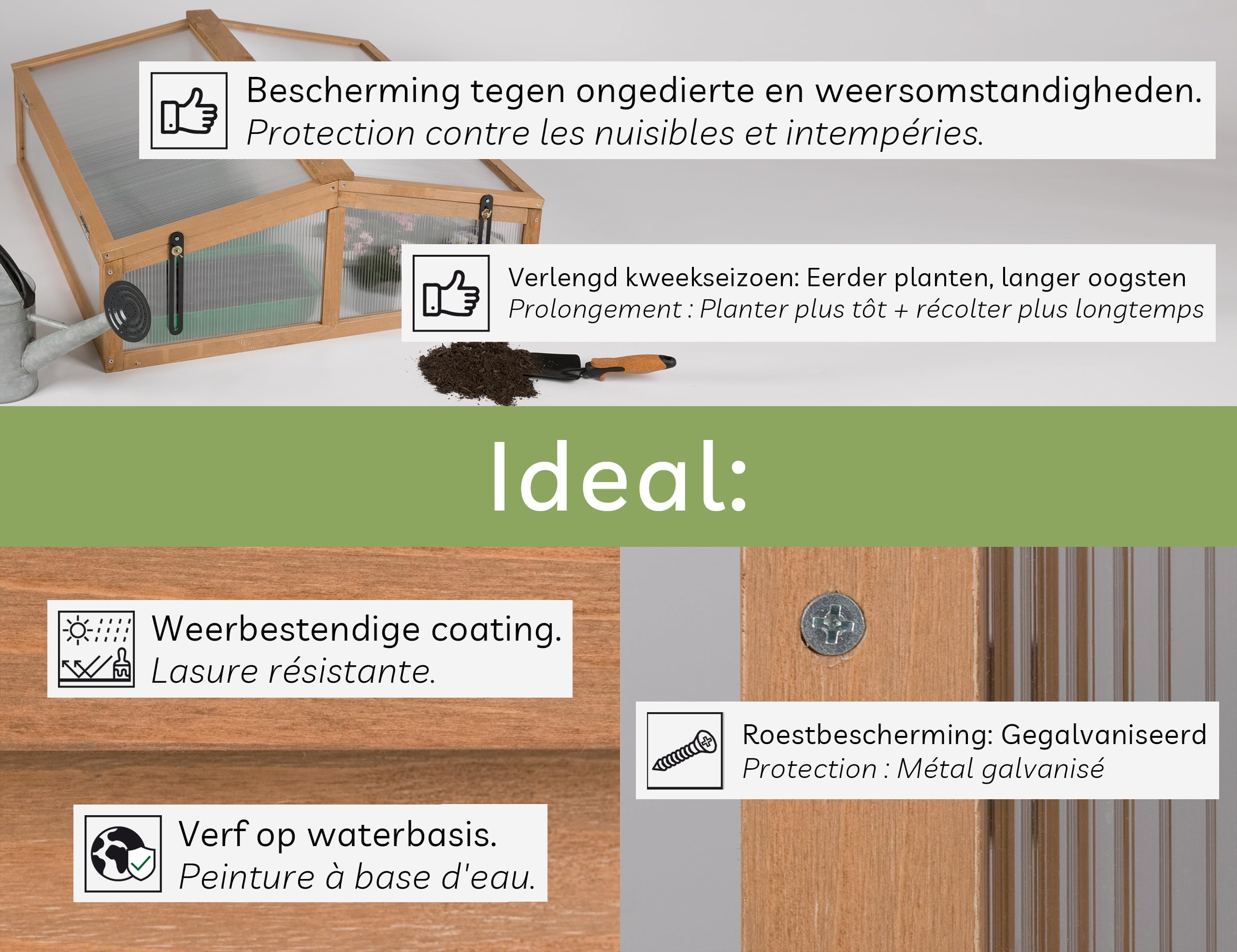 Outsunny koude kas, weerbestendig, houten frame met polycarbonaat