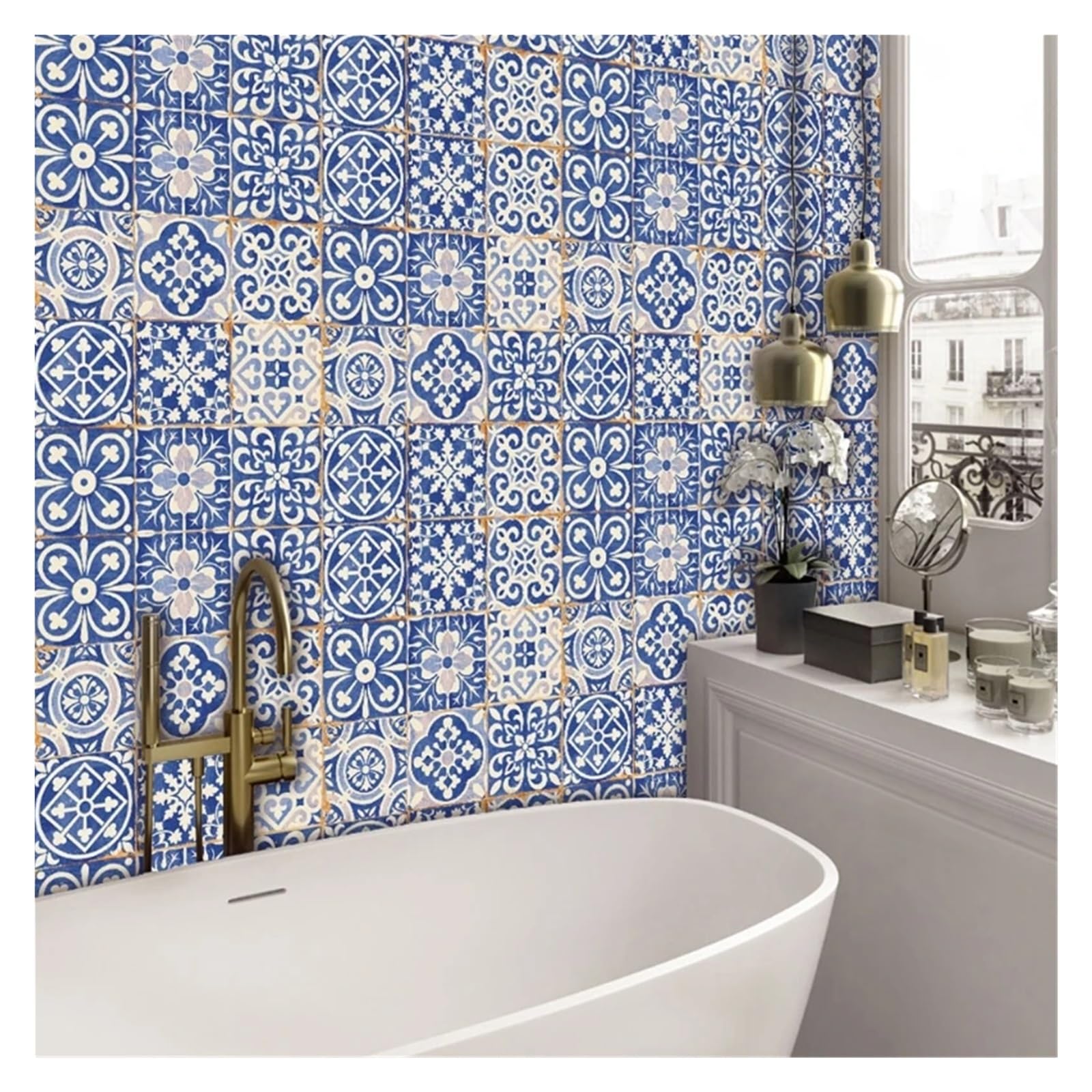 Adesivi for Piastrelle Porcellana Blu e Bianca 24pz Autoadesive Casa Cucina Liscia per Bagno, Cucina