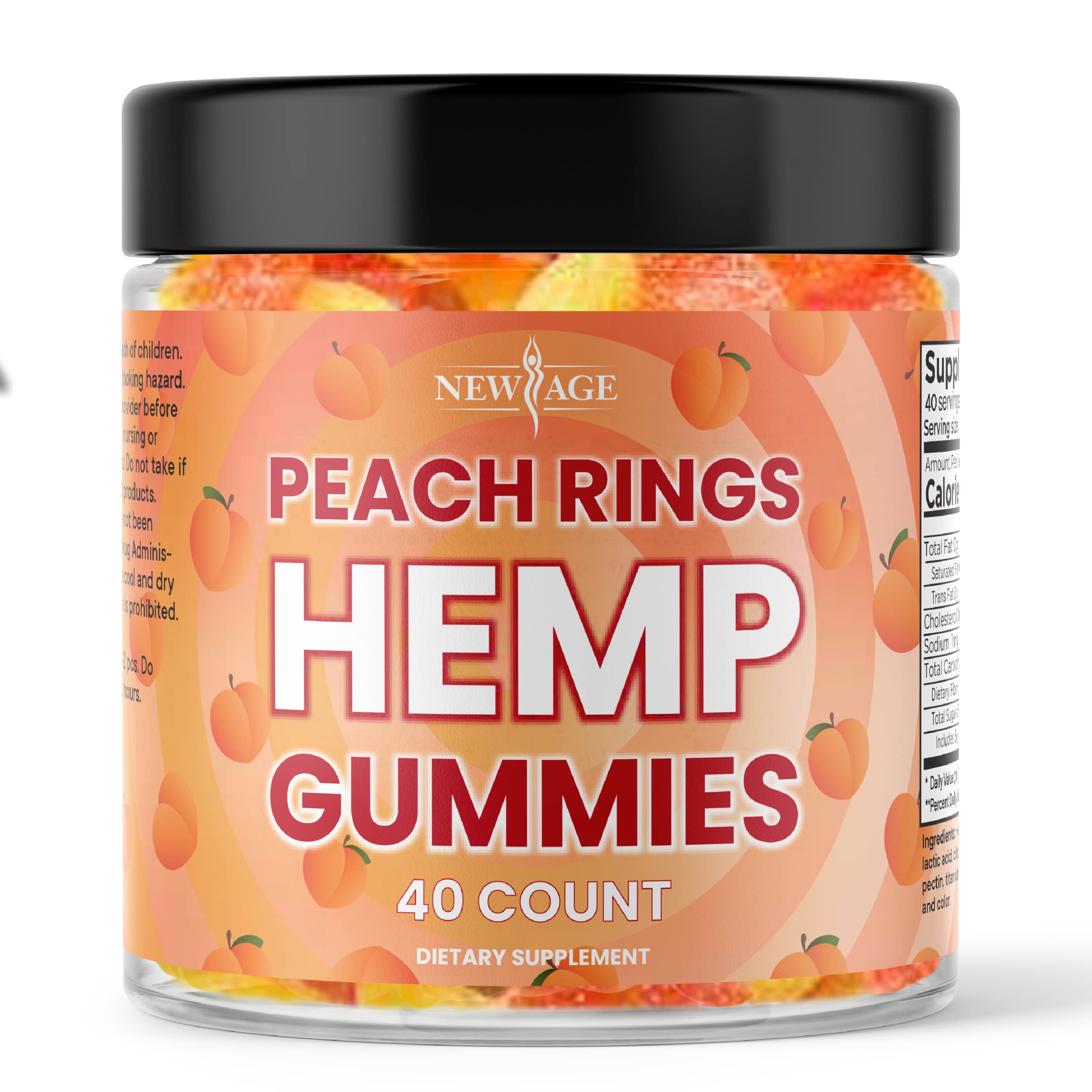 NEW AGE Naturals Hemp Peach Rings - Supports Calming Mood and Relaxation - 40ct - Hemp Oil Infused (Peach Ring)