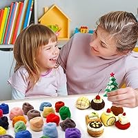 Vista 4 de 96 piezas de lana para fieltro con aguja de 10.4 oz - 48 colores de lana natural para ovillos de fieltro para principiantes, 3 g/paquete