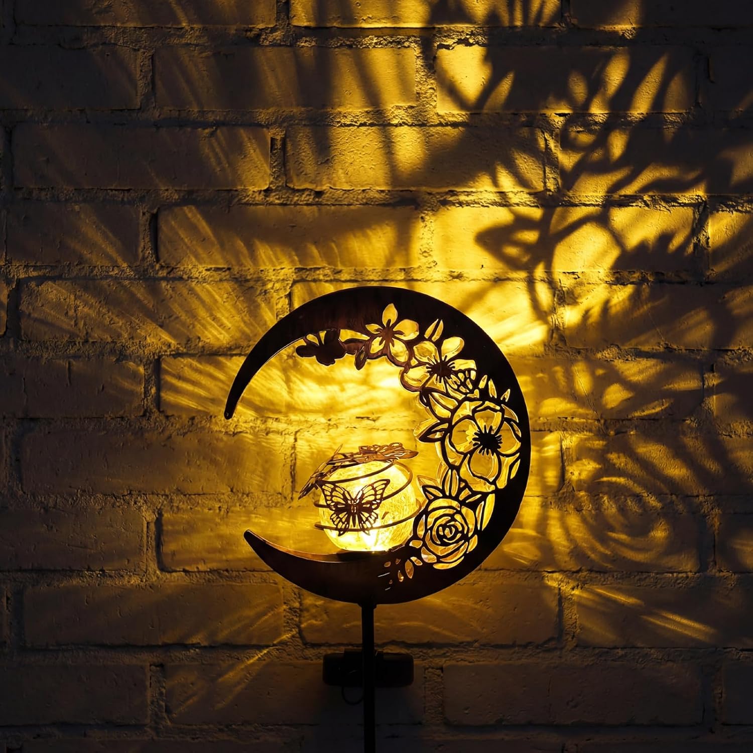 MEBRUDY Butterfly Solar Garden Outdoor Decor, Moon Figurine Light Stake Housewarming Ornament for Patio, Lawn, Yard, Pathway, Unique Gift Ideas for Gardening, Mom, Women, Grandma