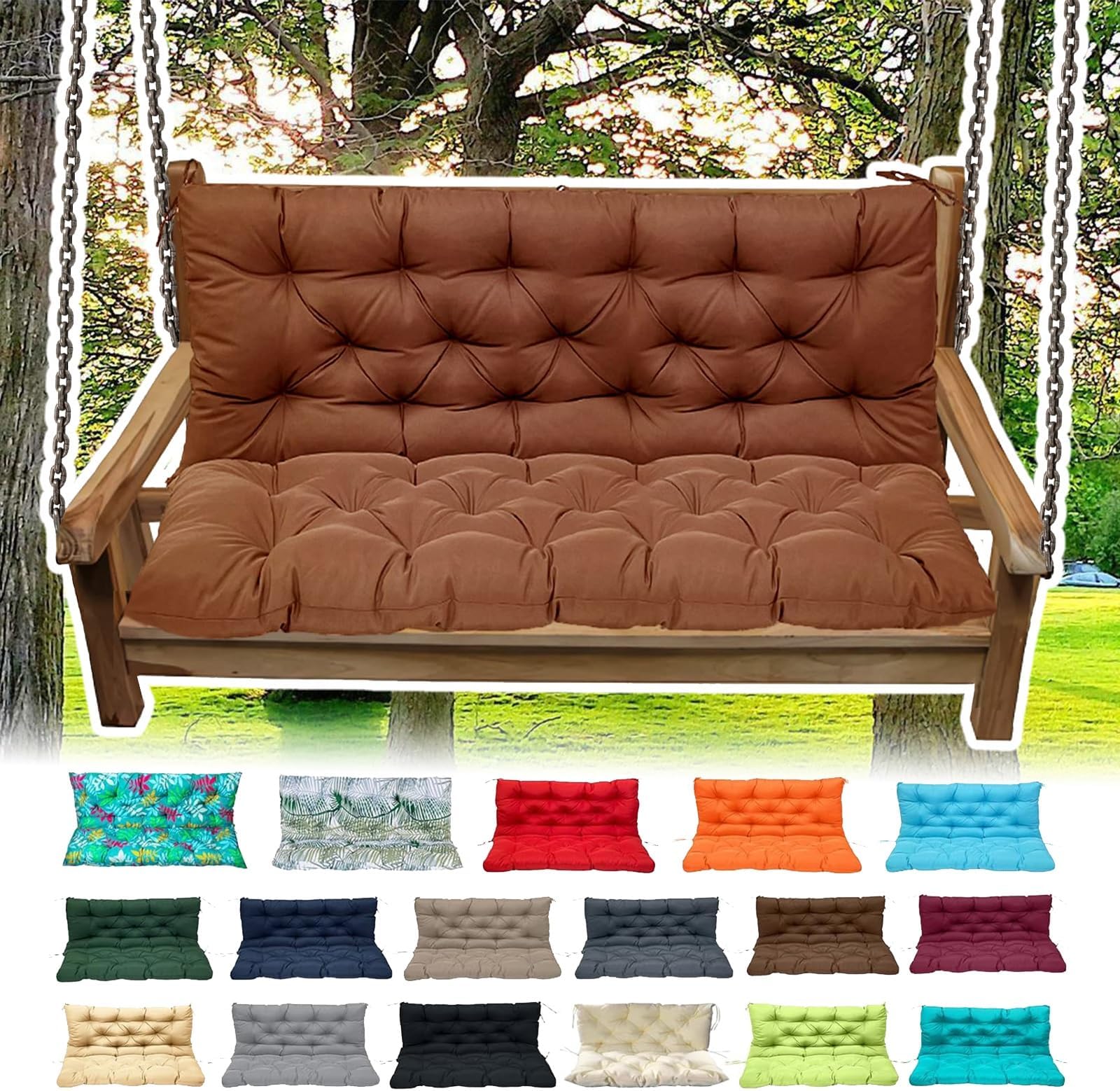 Waterproof Porch Swing Cushions for 2-3 Seater Thick 4" Outdoor Bench Cushions with Ties & Backrest Comfortable Patio Furniture Accessories
