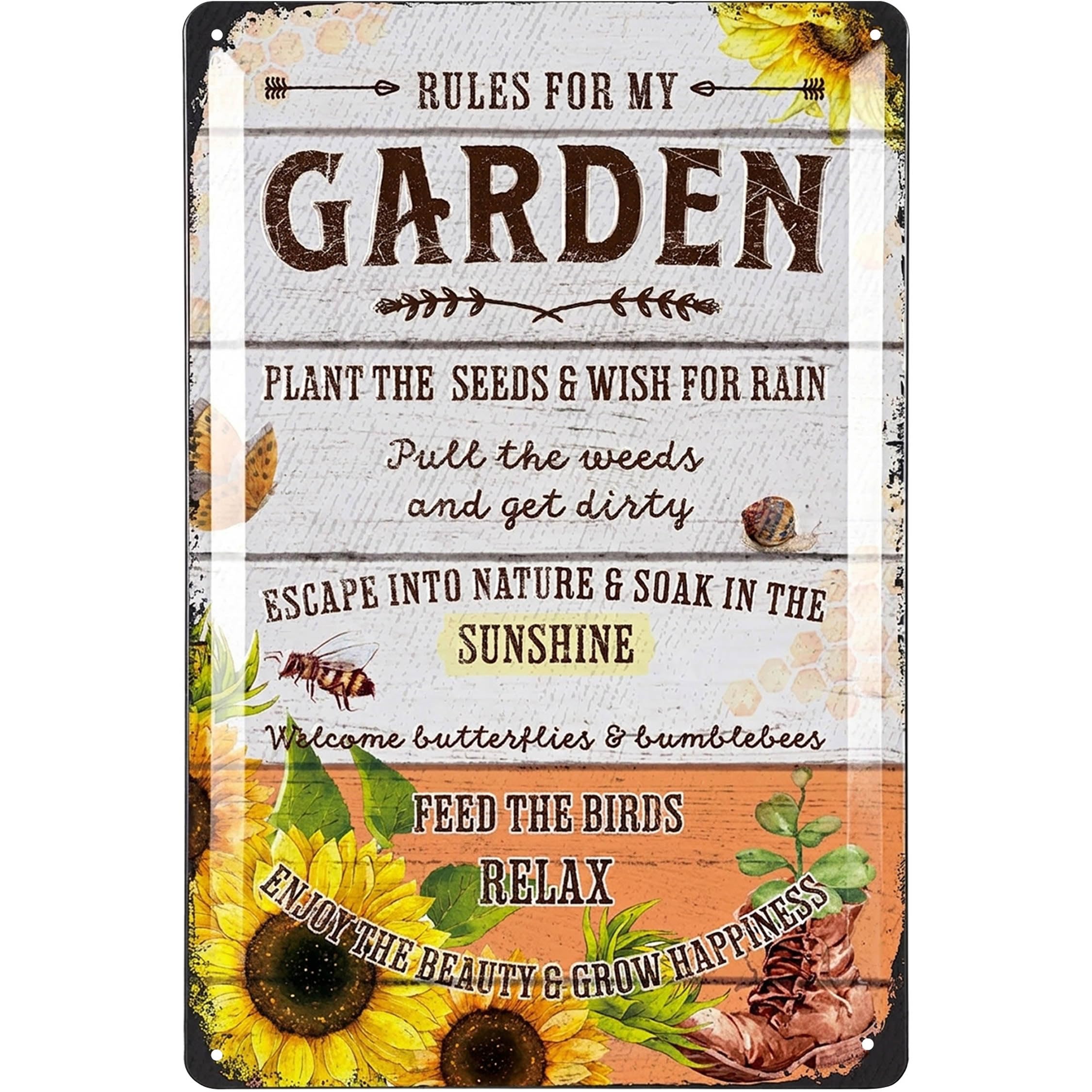 Lanolu Garden Rules Vintage Tin Sign Farmhouse Metal Signs, Funny Garden Signs, Garden Plaque Decorative Outdoor Metal Signs For Outside Wall, Porch Patio 12X8"