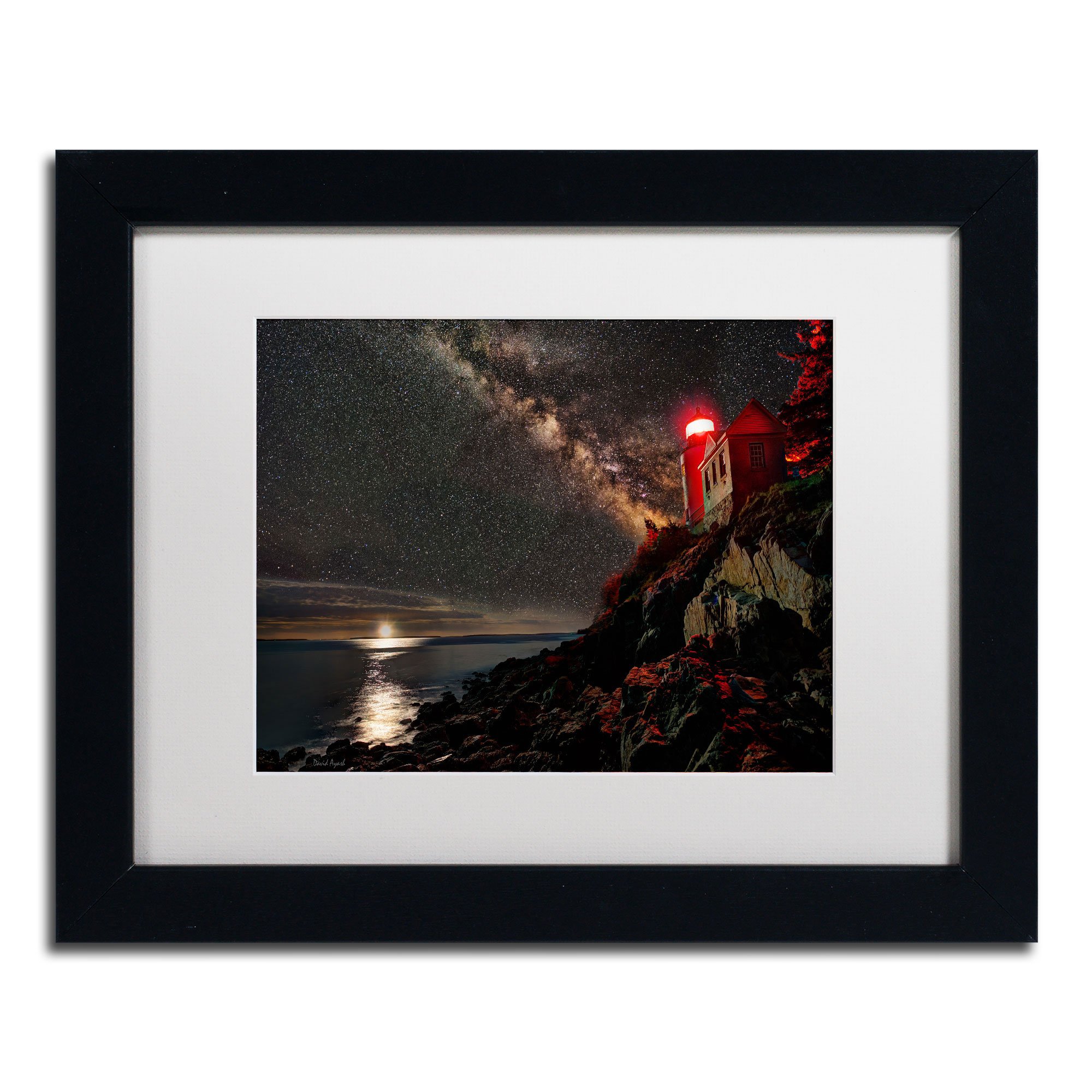 Bass Harbor Lighthouse Acadia National Park Maine Artwork by David Ayash, 11 by 14-Inch, Matte White/Black Frame