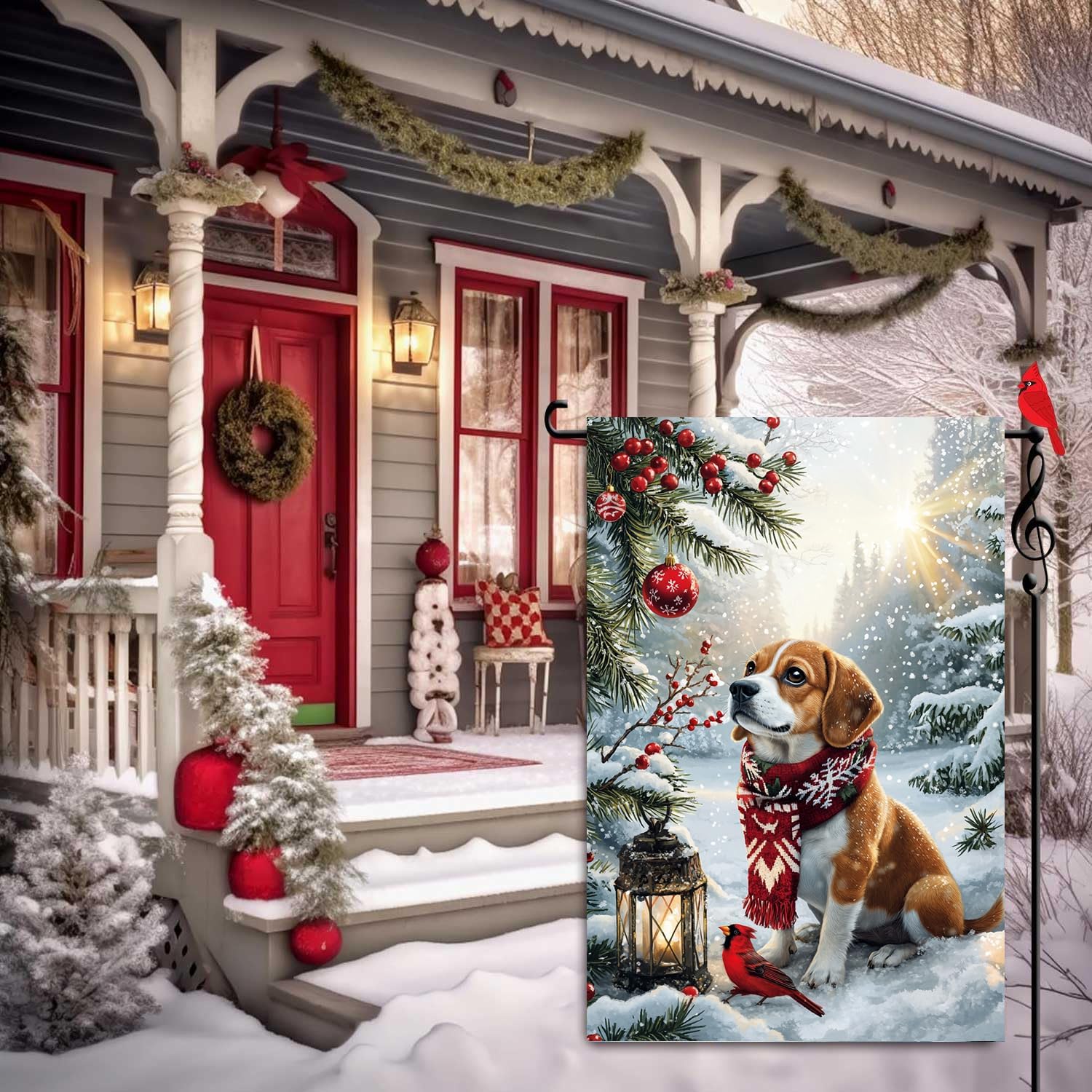 Winter Dog Garden Flag 12x18 Inch Double Sided, Burlap Holiday Farmhouse Rustic Snow Beagle Garden Flags Winter Decorations, Small Christmas Outdoor Yard Lawn Flags for Outside Décor - Image 2