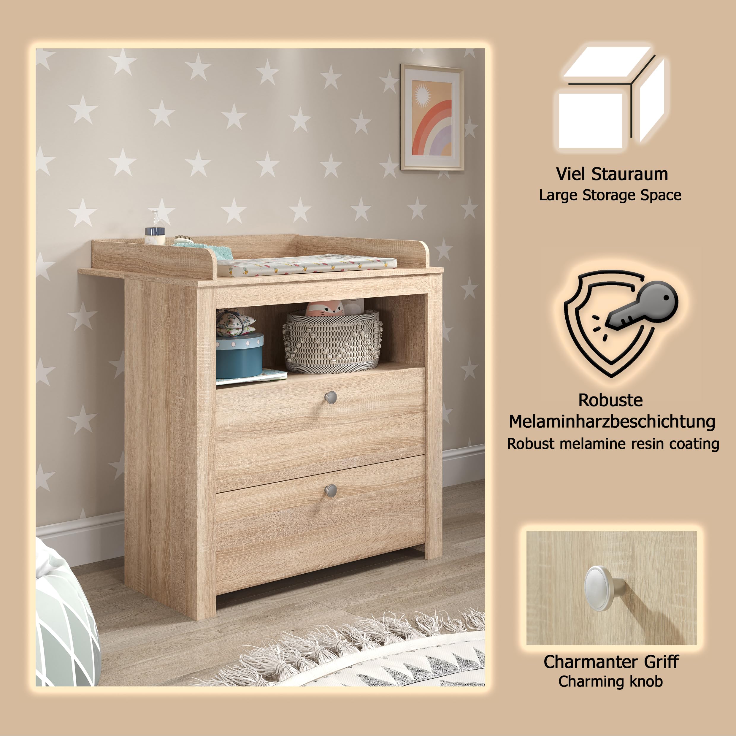 trendteam smart living - Mobilier de Chambre de bébé combiné en 2 pièces - Chambre de bébé - Olivia - Couleur chêne Clair - 155360645