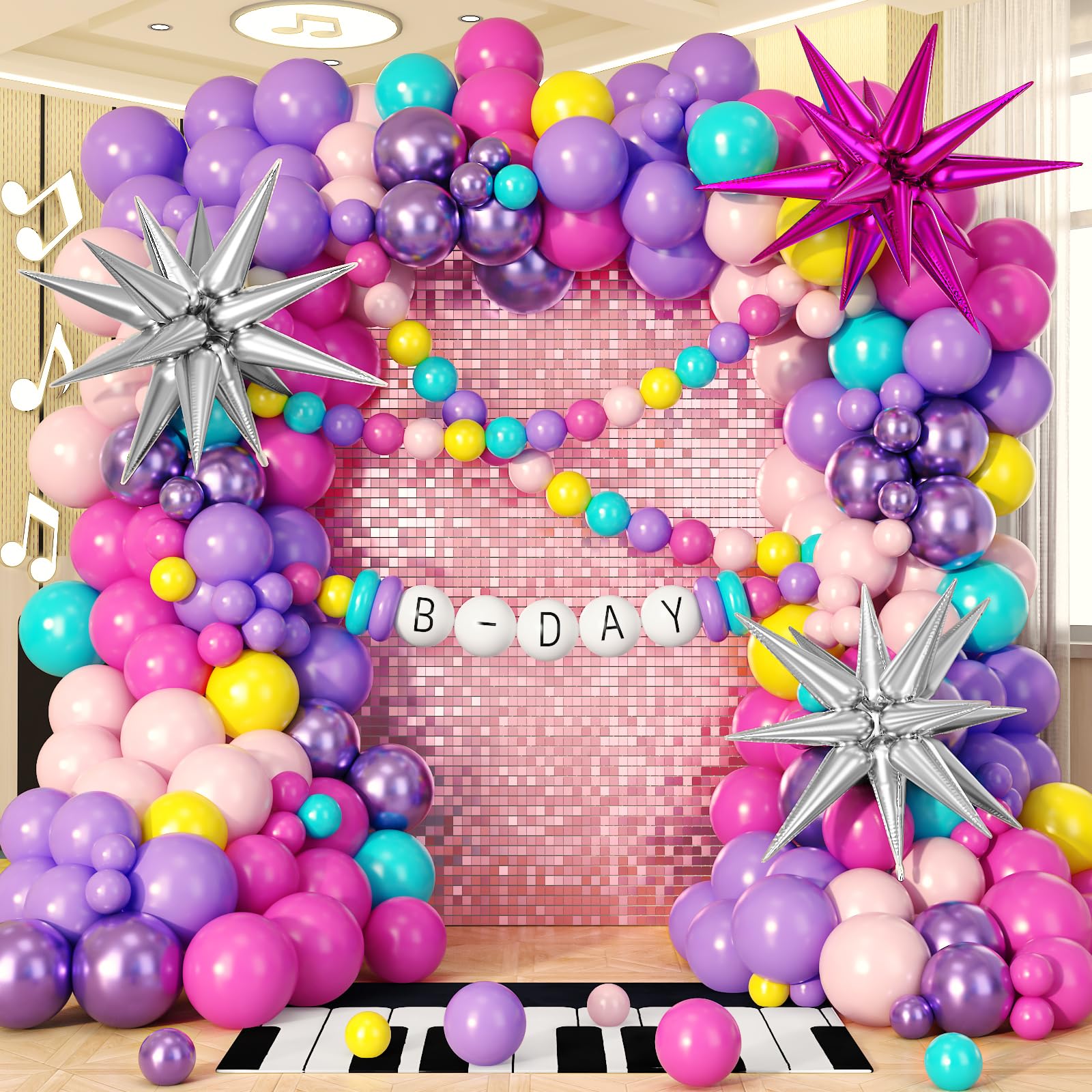 Ballonbogen-Set, 148 Stück, Songstar-Geburtstagsdekoration für Musik-Fans, beliebte Sänger, Disco-Thema, Geburtstagsparty-Dekorationen mit 55,9 cm großen Stern-Folienballons