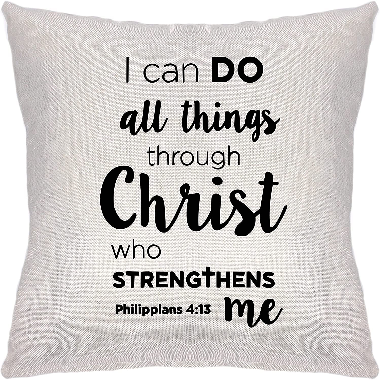 Giftme Philippians 4:13 I Can Do All Things Though Christ Who Strengthens Home Decor Linen Throw Pillow/Cushion Cover.