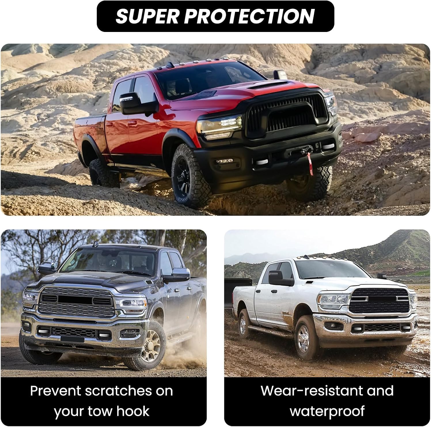 Front Tow Hooks Covers for RAM 2500/3500 2019-2026, Hitch Cover Customized Car Tow Hooks Compatible with RAM 2500/3500 Accessories 2019-2026 (White)