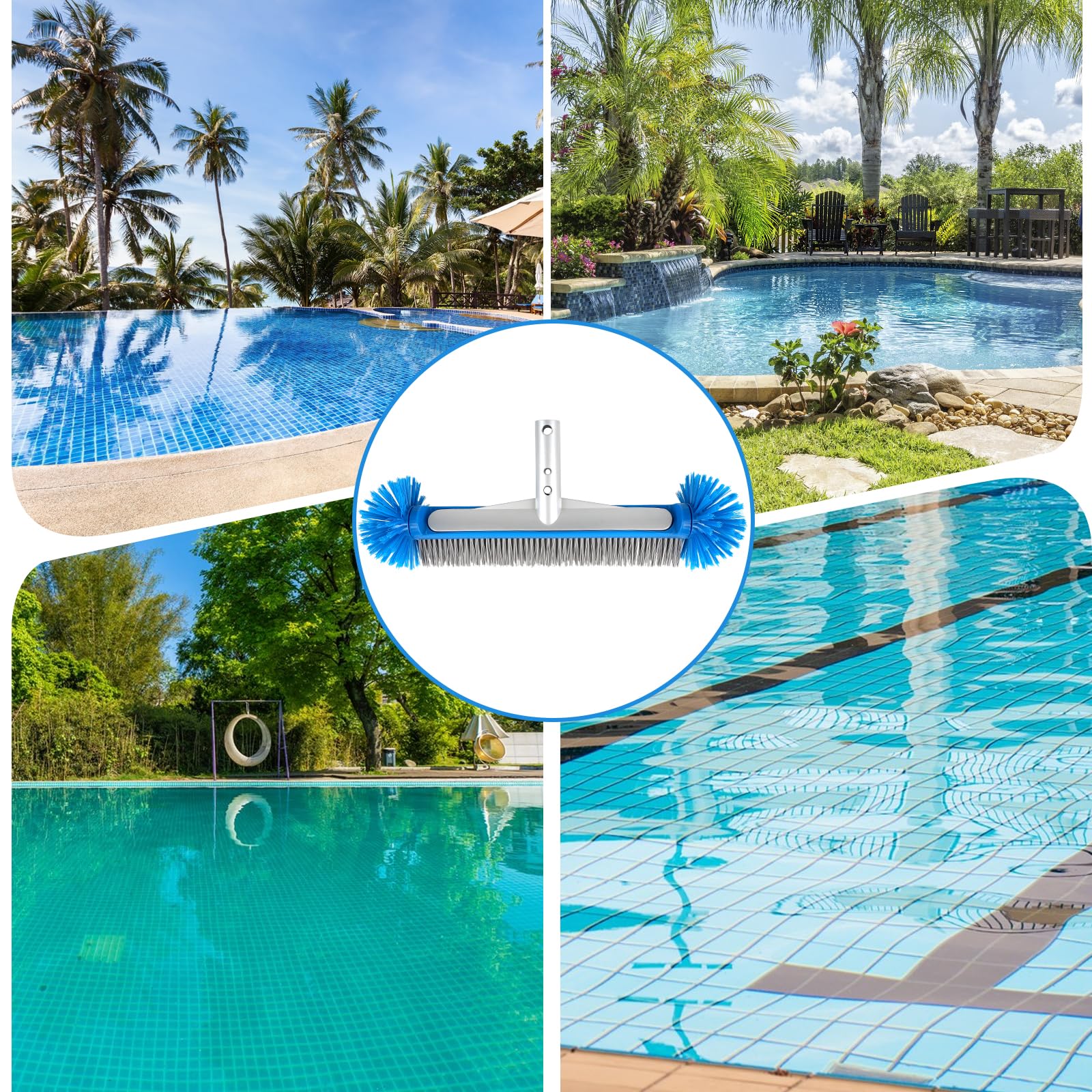 LALAGO Runde Poolbürste, Poolbürste mit Demontage Stange, Pool Reinigungs Bürste mit Halbkugelförmigen Borsten, Bodenbürste für Badezimmer, Bürste Reinigung Breit für Poolwänden, Fliesen und Stufen