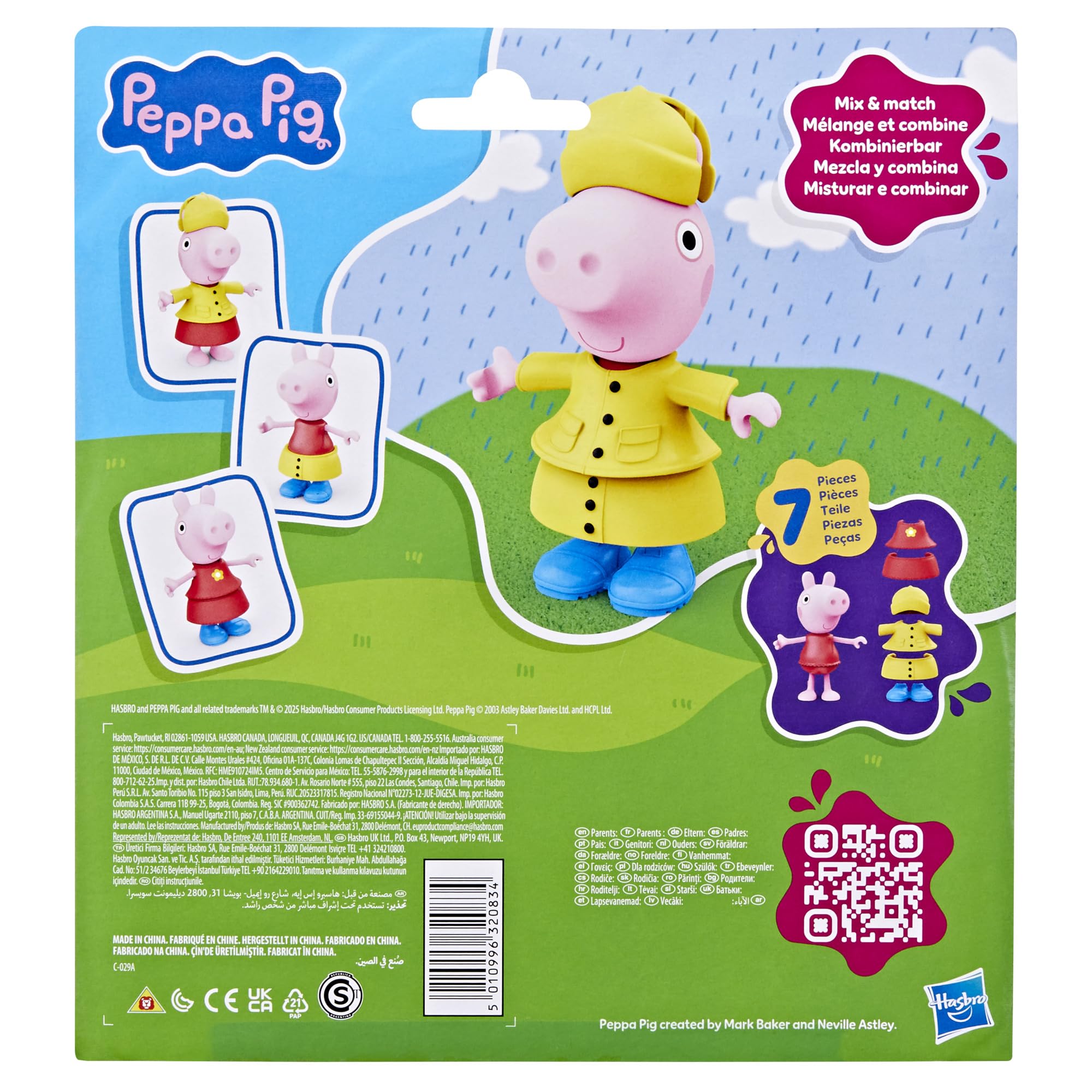 Hasbro Peppa Pig, Estilos Divertidos en Días de Lluvia, Muñecas para Niñas y Niños de 3 Años, Juguete con Accesorios, Traje de Color Amarillo, Inventar Historias, Reyes Magos