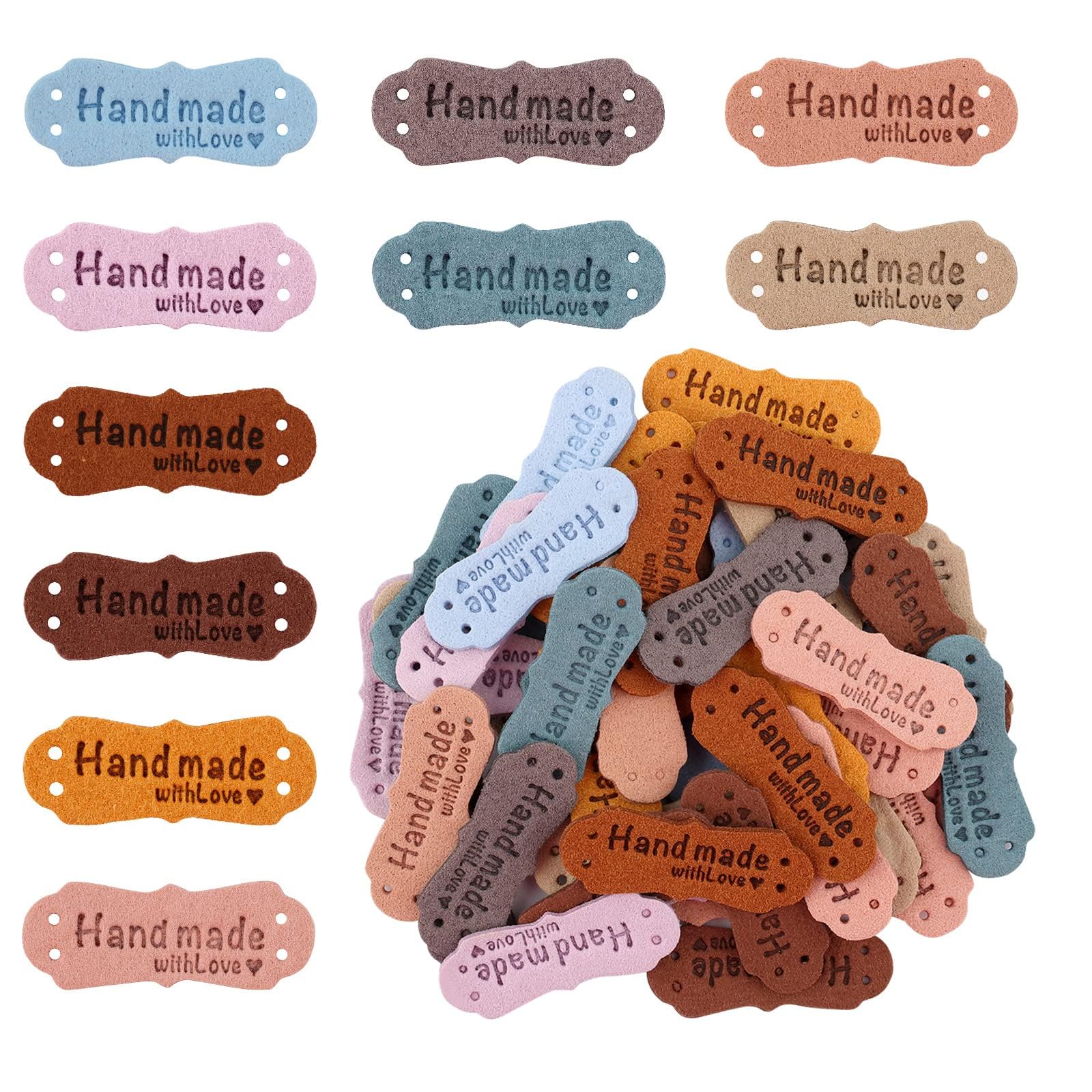 Store2508 50 Pcs Handmade with Love Tags – Assorted Colours, Faux Leather Labels with Holes for Sewing, Knitting, Crochet, DIY Crafts, Clothes, Bags, Hats, Handmade Accessories-image-39