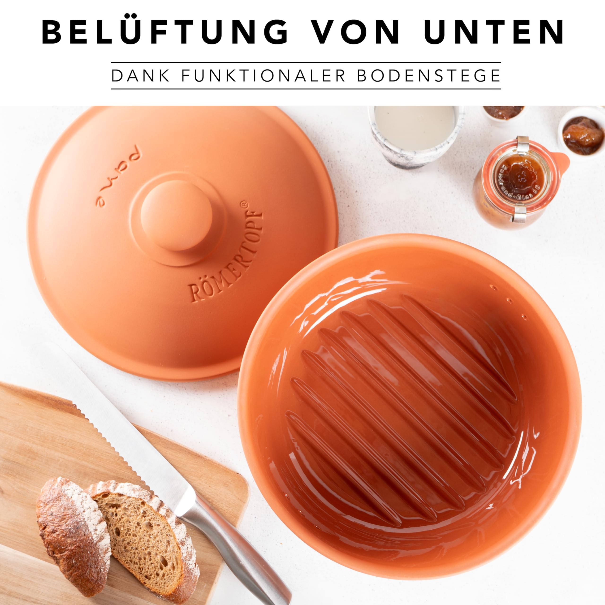 Römertopf Brottopf aus Keramik, ideal zu Brotaufbewahrung aus Ton Ø 30,0 cm