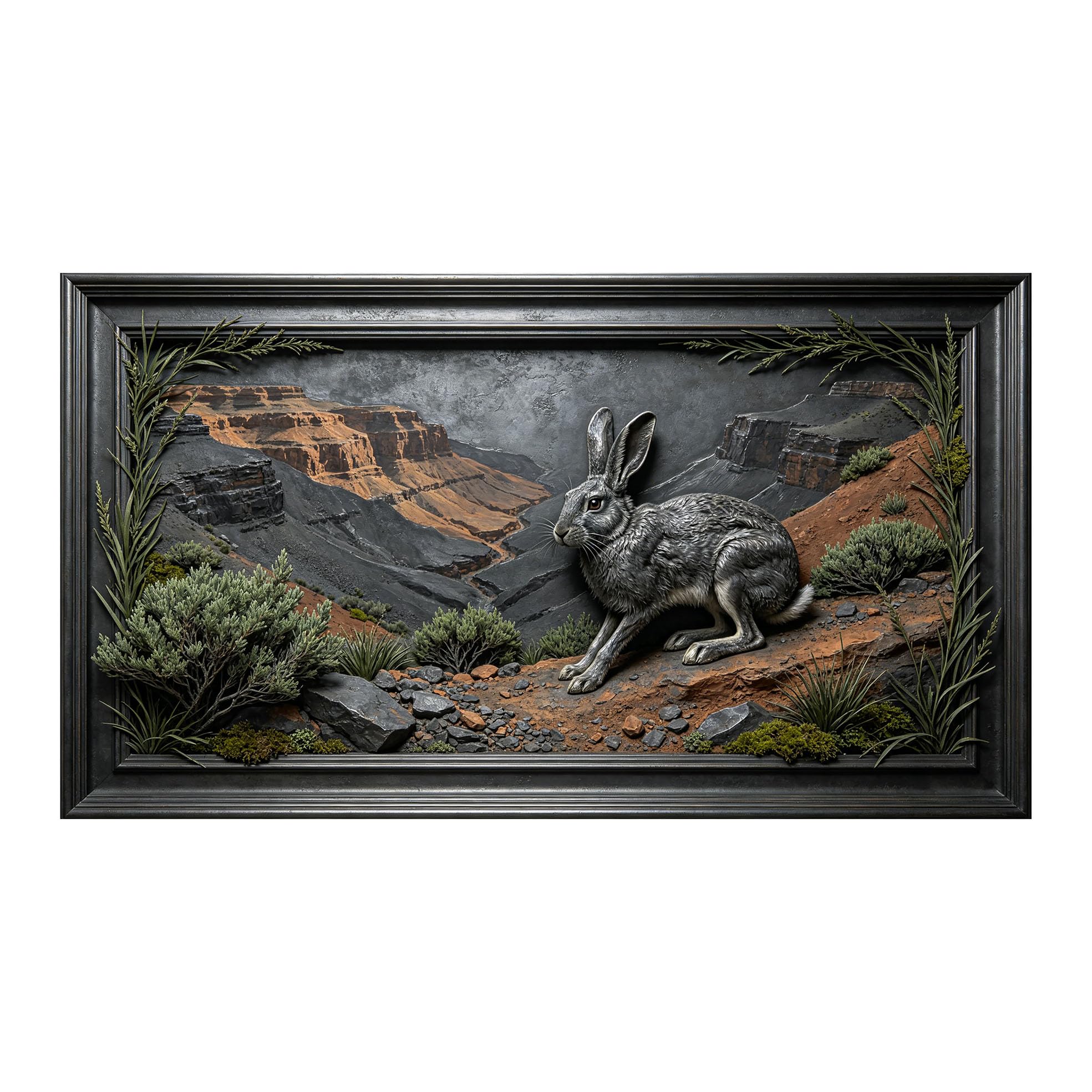 Yzpallescene 3D 3D Framed Wall Art 50cm×90cm Canyon Landscape Wildlife Rabbit Realistic Oil Painting Large Size SelfAdhesive Removable Wall Decor Prints Artwork for Living Room Bedroom Office