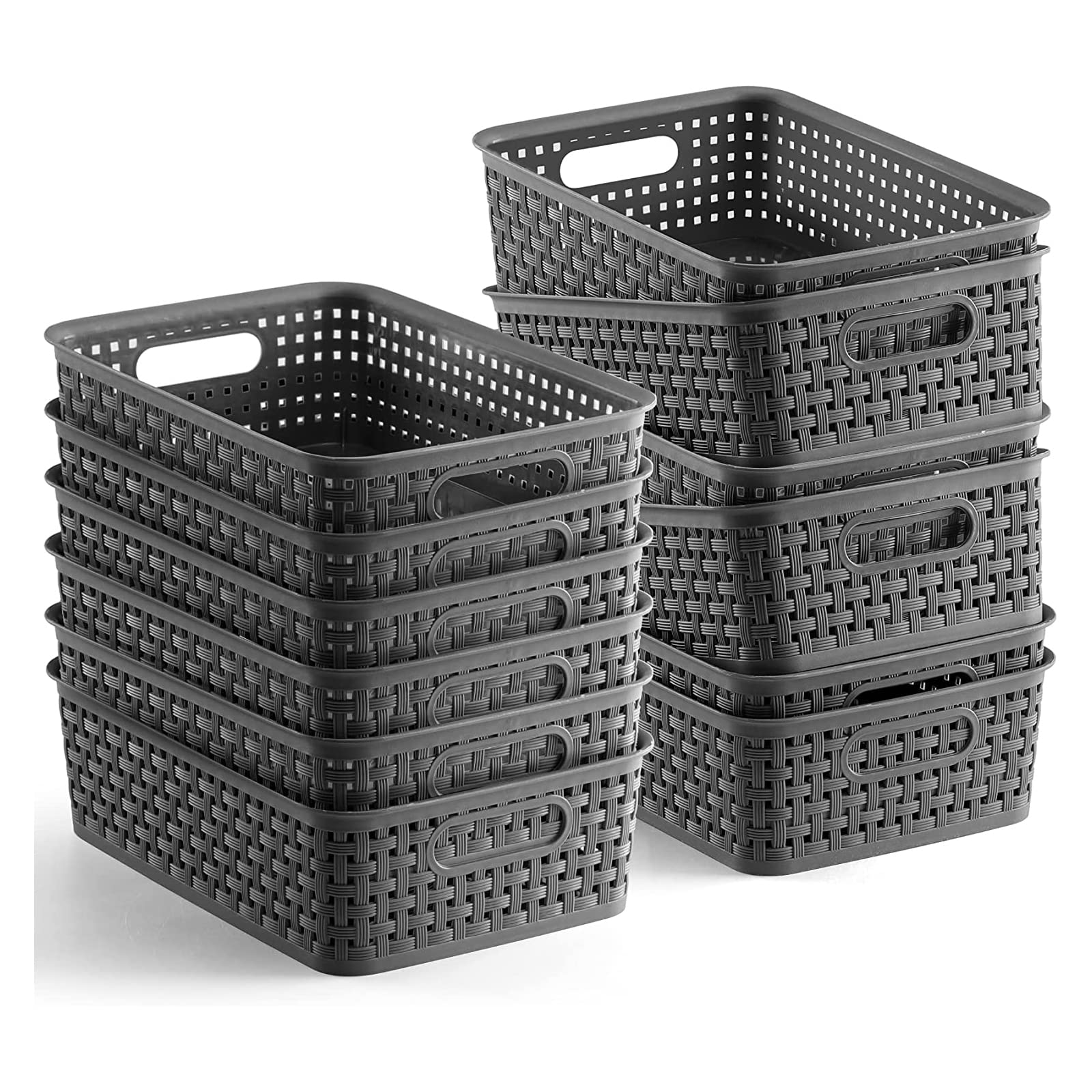 THE WHITE SHOP Plastic Storage Baskets - 12Pcs Small Pantry Organization and Storage Bins，Grey