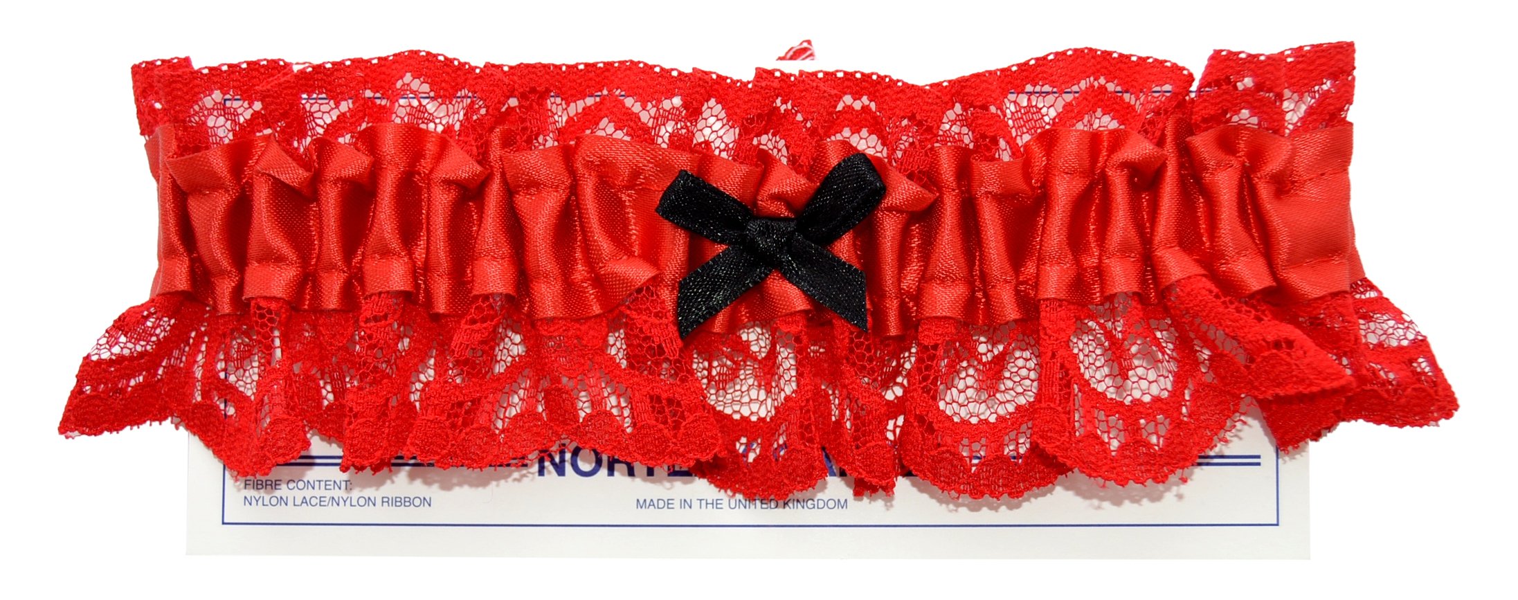 Nortexx Large Garter Belt with Small Black Bow and Silver Flecks, Red