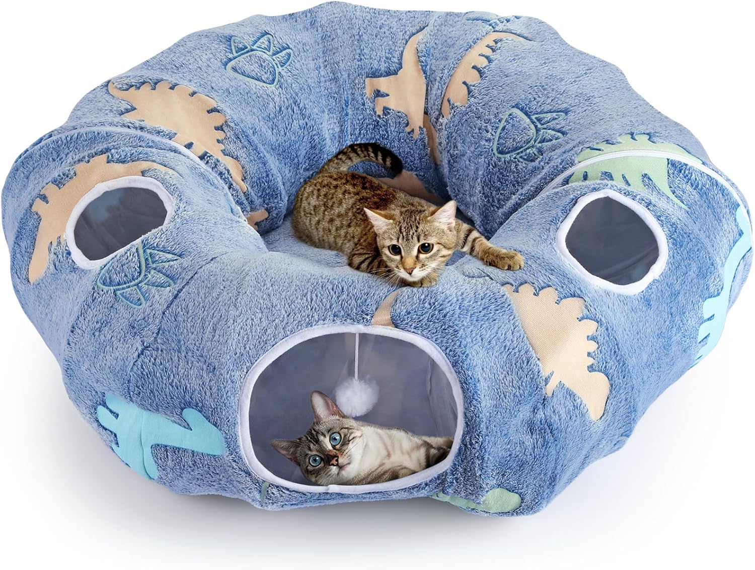 Cat Tunnels for Indoor Cats - Foldable & Washable Interactive Play System with Peekaboo Cave + Plush Bed | 4 Entry Adventure Zone for Kittens, Puppies & Small Pets