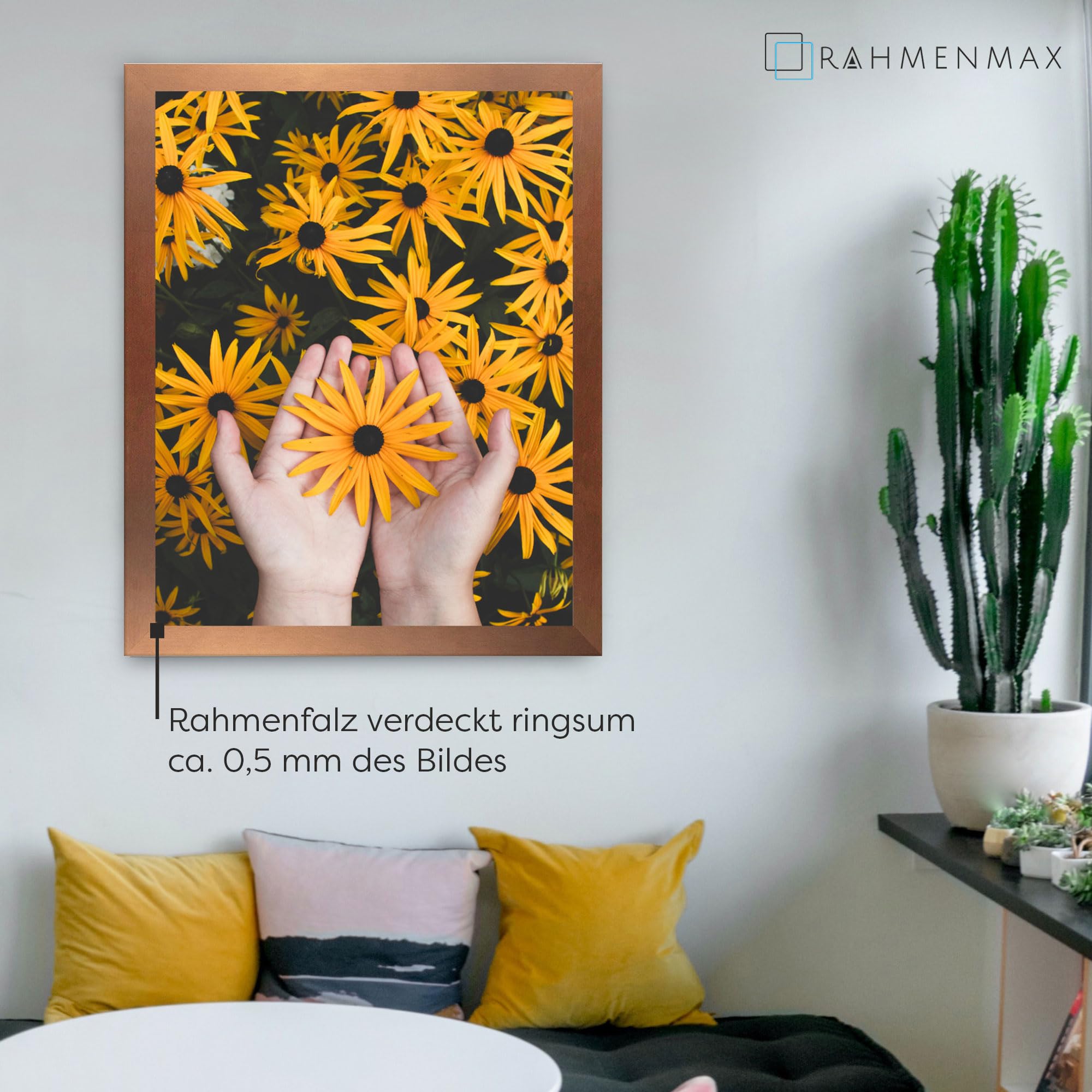 Morena MDF Rahmen für Bild 72x86cm Kupfer Dekor mit Acrylglas | zum Aufhängen Hoch- und Querformat/Maßanfertigung möglich/Puzzle Rahmen/mit 1mm klarem Acrylglas