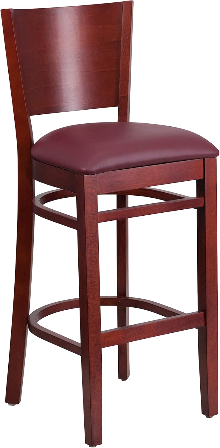 Walnut Solid Back Wooden Barstool with Footrest