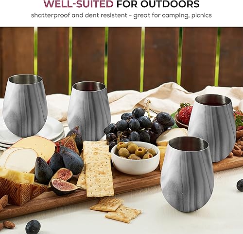 Miniatura 3 de Vasos de vino irrompibles de acero inoxidable juego de 4 copas de vino de 18 onzas Juego de copas de vino para vino rojo y blanco sin tallo de acero