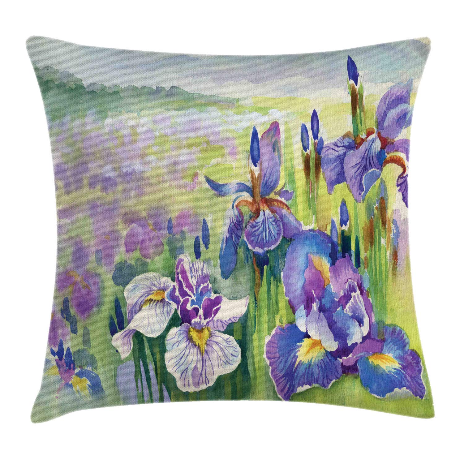 Cuscino Quadrato 60x60 Cm ABAKUHAUS - Federa In Poliestere Con Stamapa Fiori Viola E Gialli - Morbida E Resistente Per Divano E Letto - 4